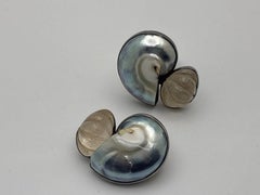 Rebecca Collins Carved Crystal and Shell Sterling Silver Earrings