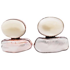 Rebecca Collins Large Pearl and Chalcedony Sterling Silver Clip-On Earrings
