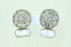 REBECCA COLLINS Sterling, Natural Pearl & Rhinestone Earrings