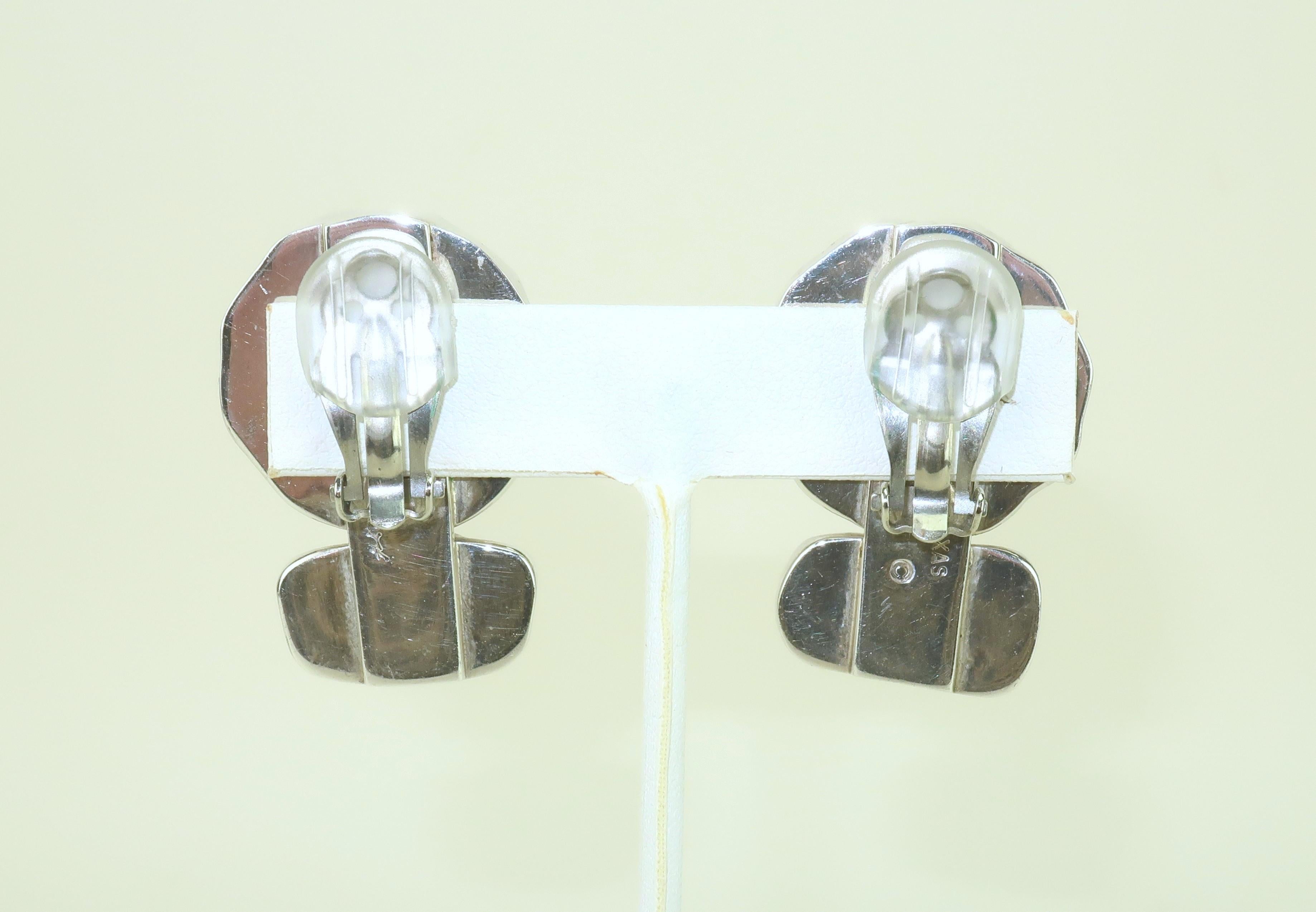 Uncut REBECCA COLLINS Sterling, Natural Pearl & Rhinestone Earrings For Sale