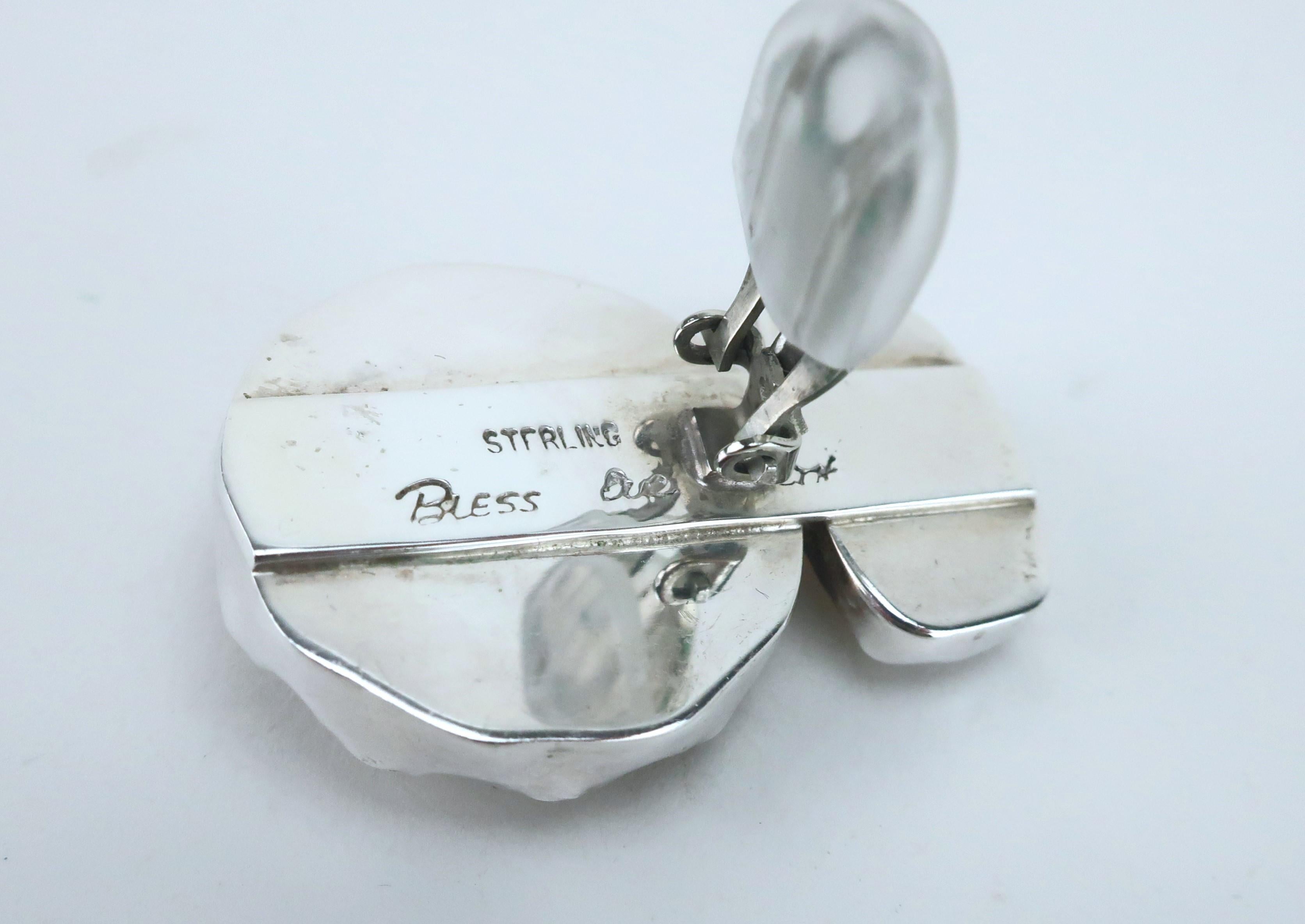 REBECCA COLLINS Sterling, Natural Pearl & Rhinestone Earrings For Sale 1