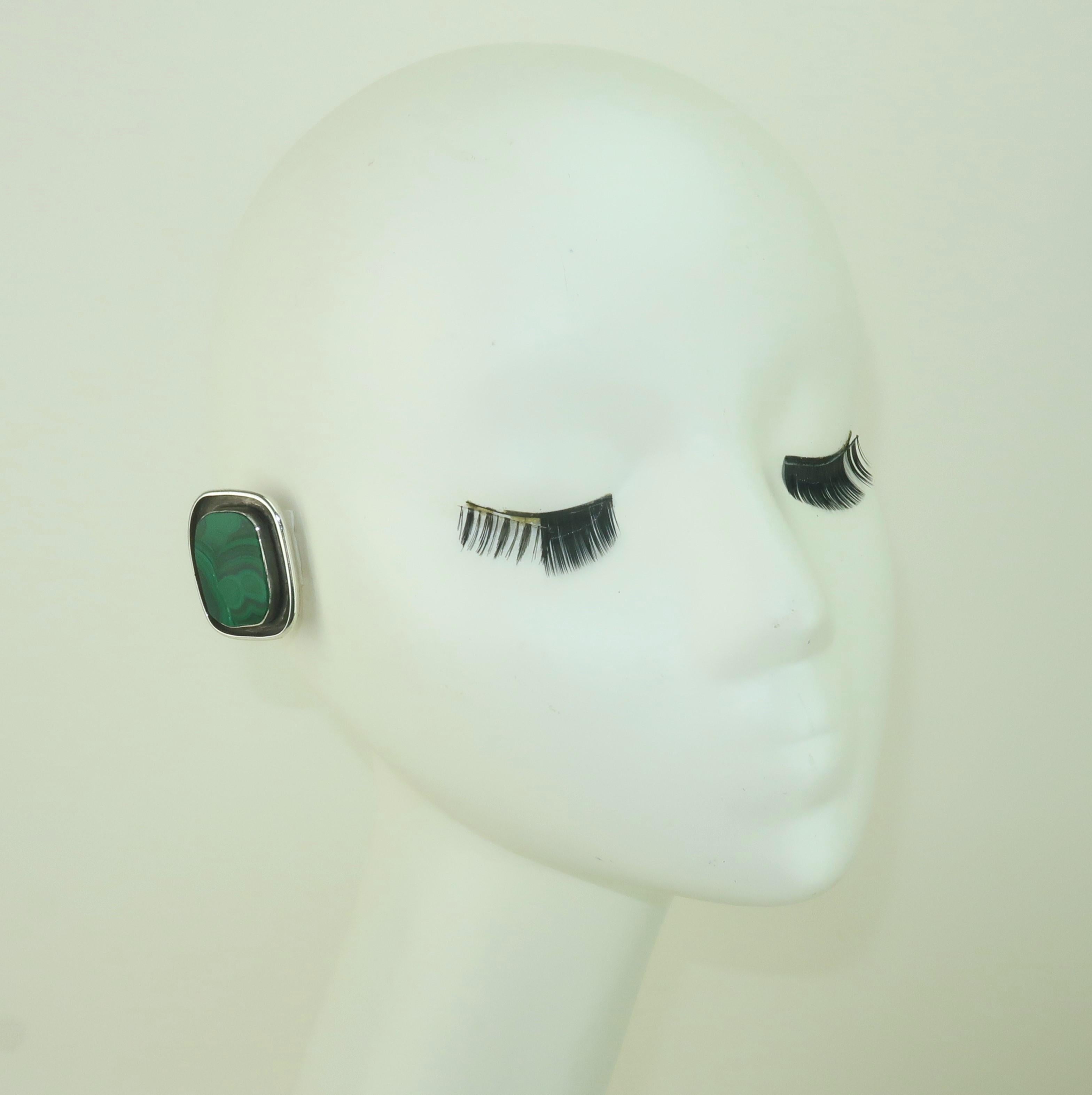 REBECCA COLLINS Sterling Silver & Malachite Artisan Earrings For Sale 6
