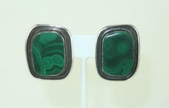 REBECCA COLLINS Sterling Silver & Malachite Artisan Earrings