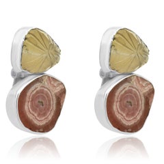 Rebecca Collins Sterling Silver Rhodochrosite and Quartz Earrings
