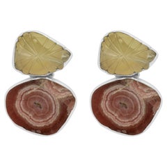 Rebecca Collins Sterling Silver Rhodochrosite and Quartz Earrings