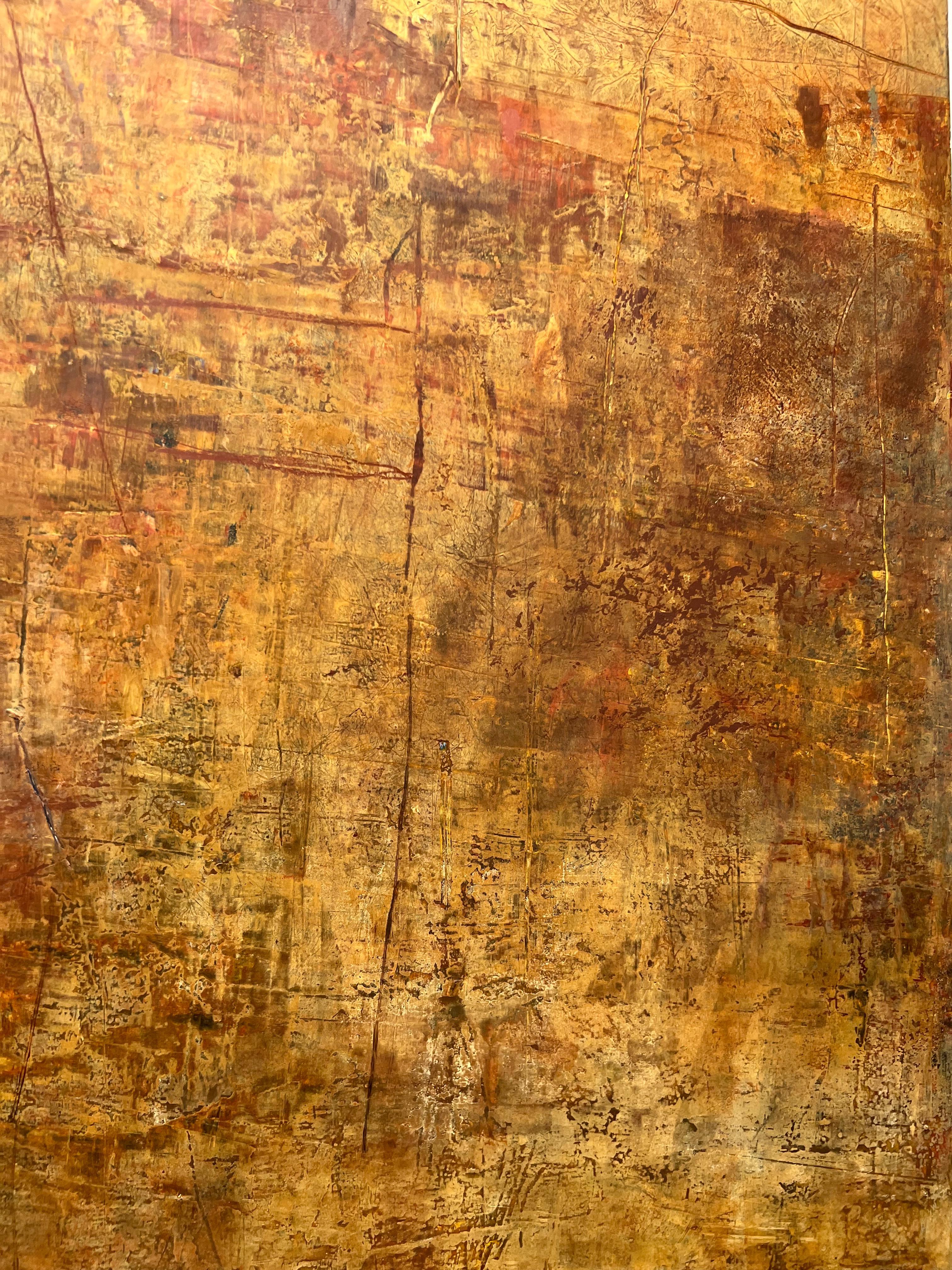 Les peintures abstraites de Crowell sont réalisées à l'aide de la peinture à l'huile et de la cire froide. 