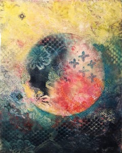 “The Age of Taurus”, yellow, red and green celestial sphere densely textured