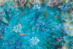  “No Where To Be found”, undersea life swirls with turquoise coral and pink fish