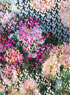 "Small Gems No. 1", silhouettes race across pink, blue, yellow and green ground