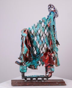 "Rich Rotting Loves a Blossom", turquoise mesh overlays copper mesh architecture