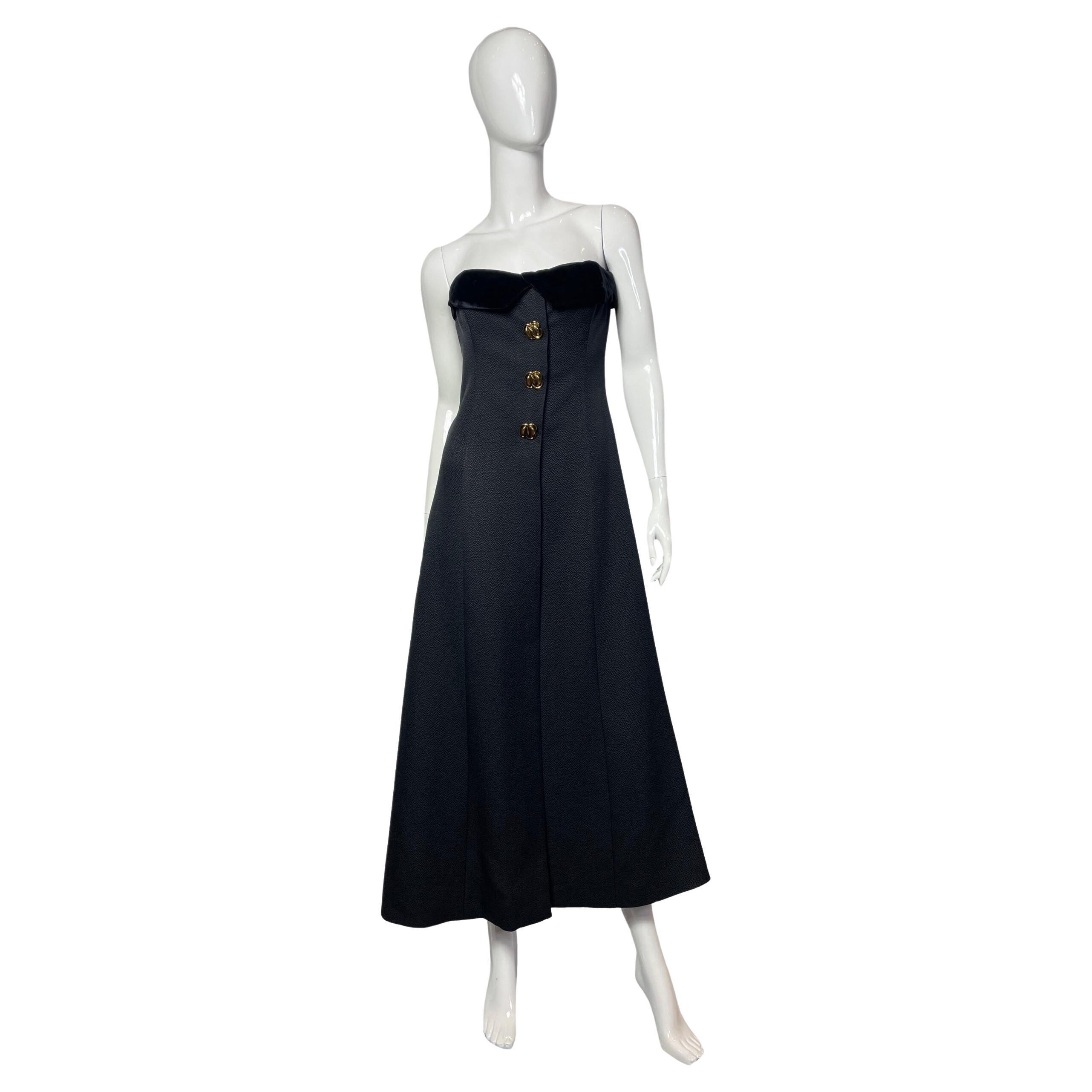 Rebecca De Ravenel Black Strapless Dress, 1970s For Sale