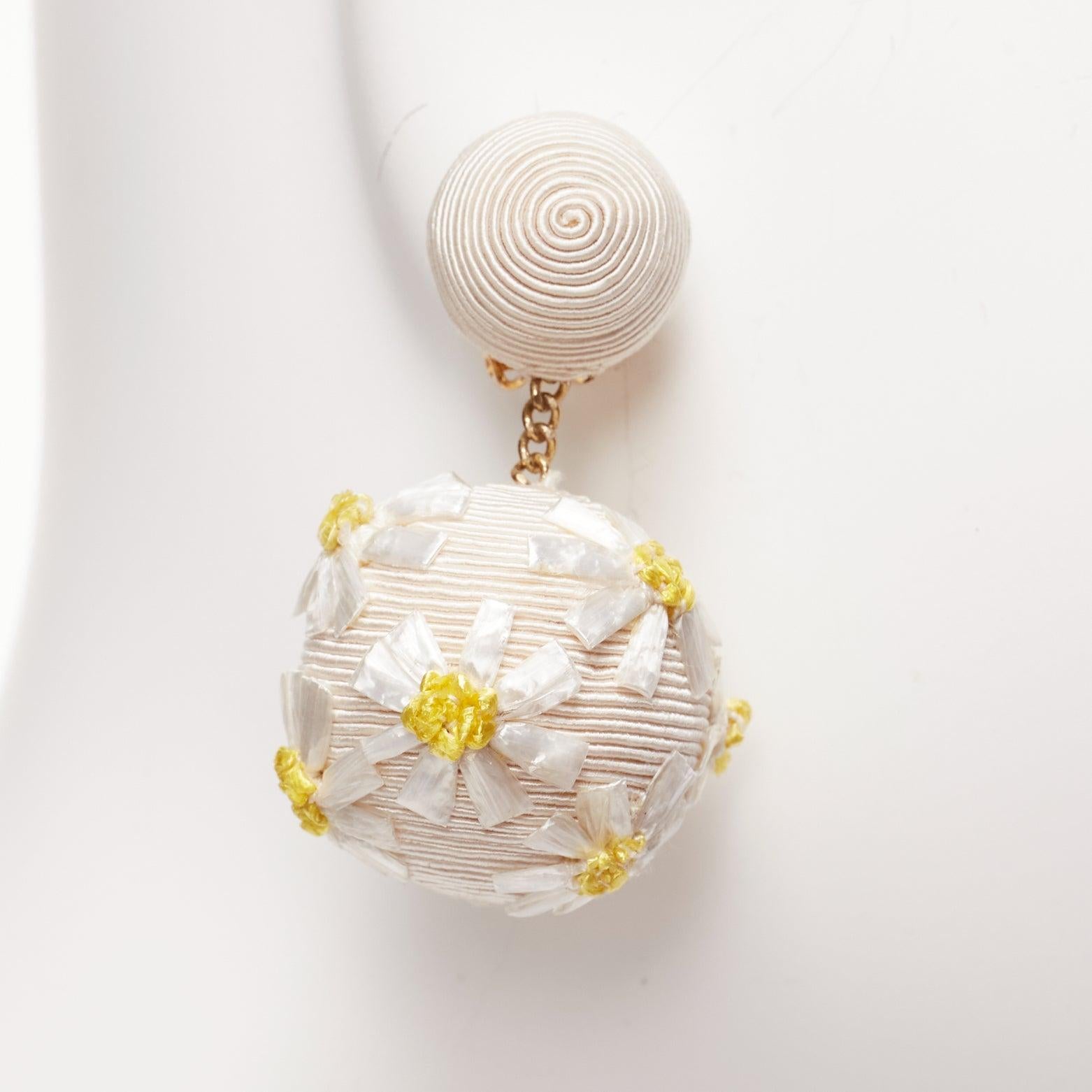 Women's REBECCA DE RAVENEL cream yellow daisy applique clip on drop earrings For Sale