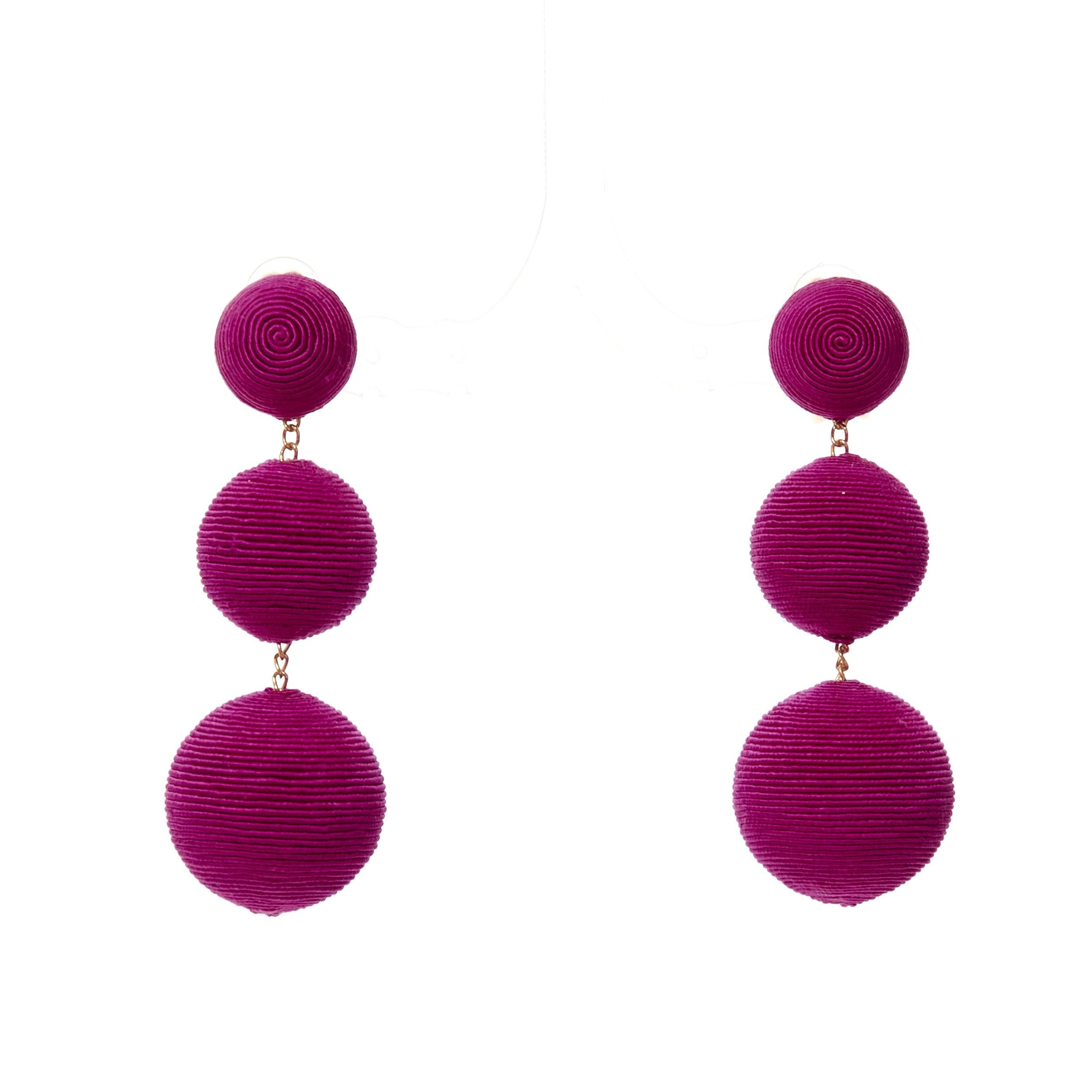 REBECCA DE RAVENEL purple fabric 3 tiered drop balls clip on earrings
Reference: AAWC/A01243
Brand: Rebecca De Ravenel
Material: Fabric
Color: Purple
Pattern: Solid
Closure: Clip On
Lining: Gold Metal

CONDITION:
Condition: Excellent, this item was
