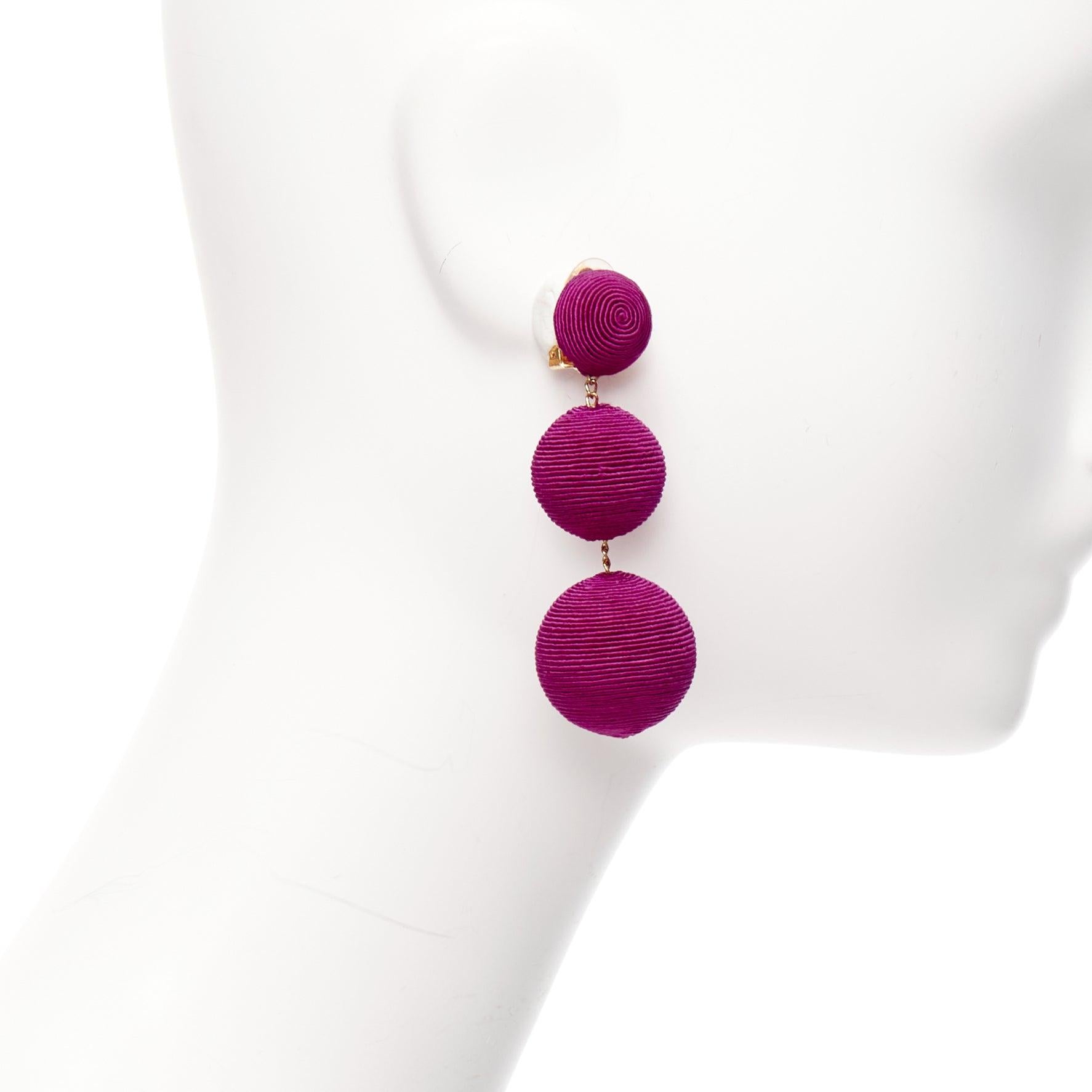 REBECCA DE RAVENEL purple fabric 3 tiered drop balls clip on earrings In Excellent Condition In Hong Kong, NT