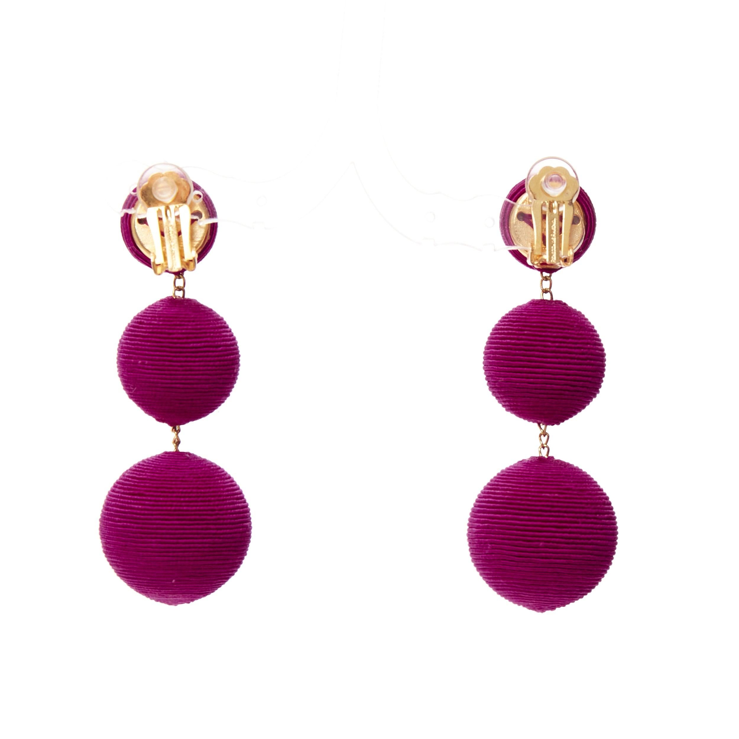 REBECCA DE RAVENEL purple fabric 3 tiered drop balls clip on earrings 1