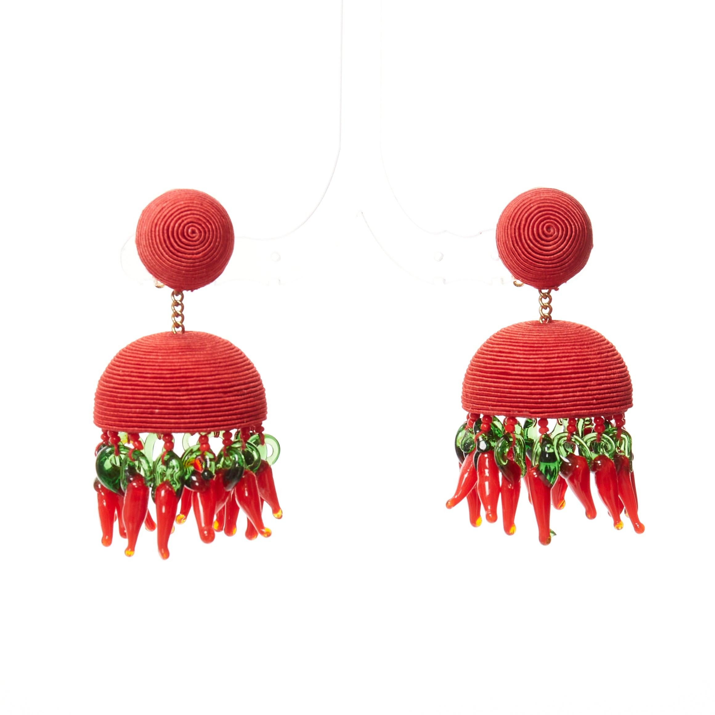 REBECCA DE RAVENEL red resin chilli beaded jellyfish tassel clip on earrings
Reference: AAWC/A01239
Brand: Rebecca De Ravenel
Material: Fabric, Resin
Color: Red, Green
Pattern: Solid
Closure: Clip On
Lining: Gold Metal

CONDITION:
Condition: