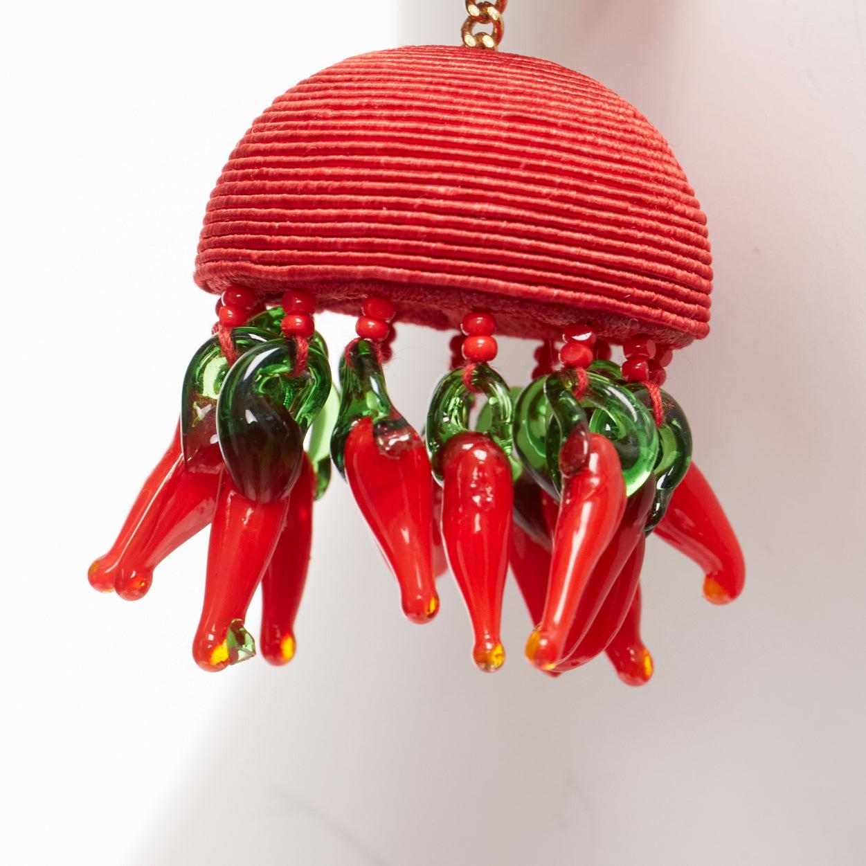 Women's REBECCA DE RAVENEL red resin chilli beaded jellyfish tassel clip on earrings