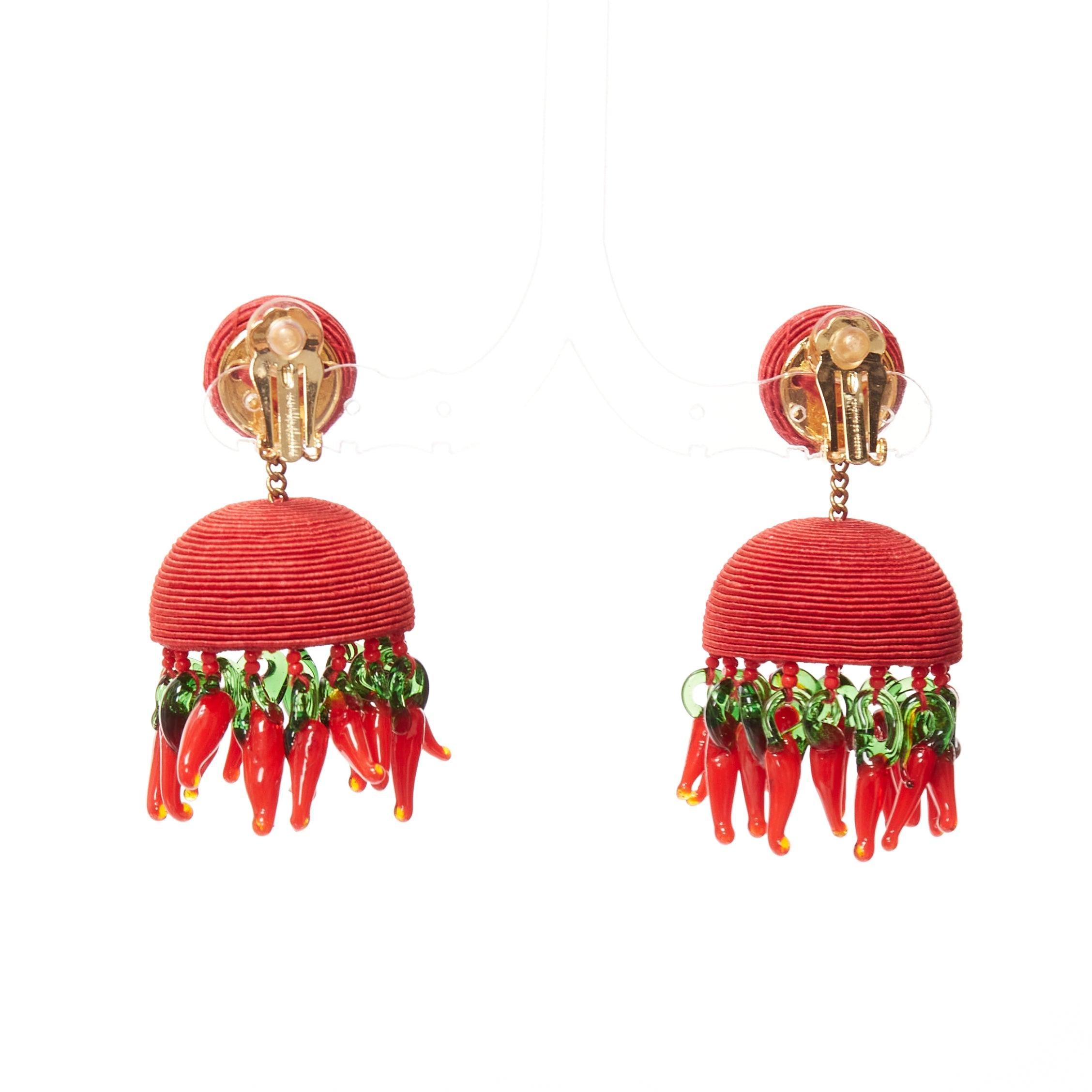REBECCA DE RAVENEL red resin chilli beaded jellyfish tassel clip on earrings 1