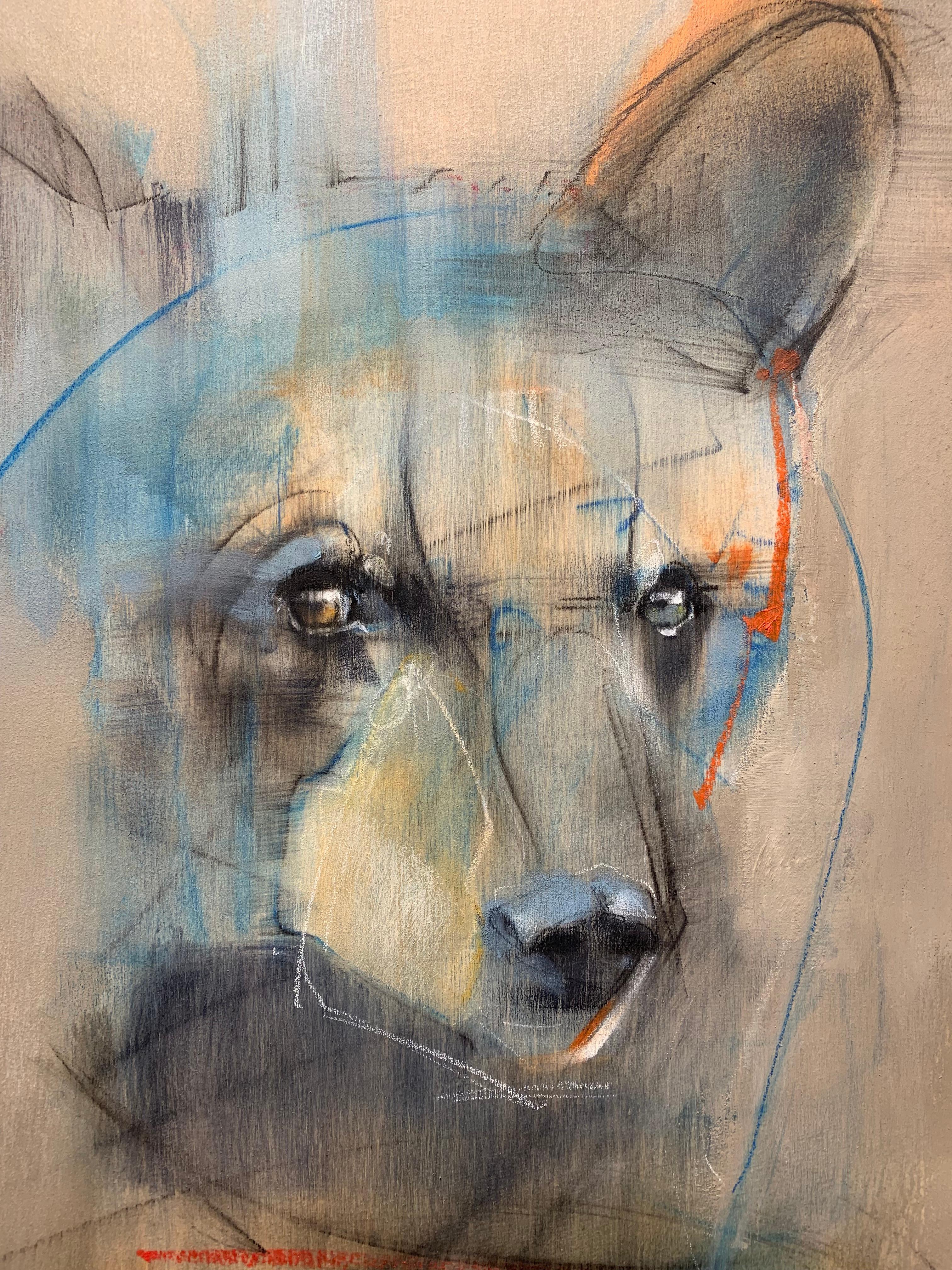 Die Ankunft (Grau), Animal Painting, von Rebecca Haines