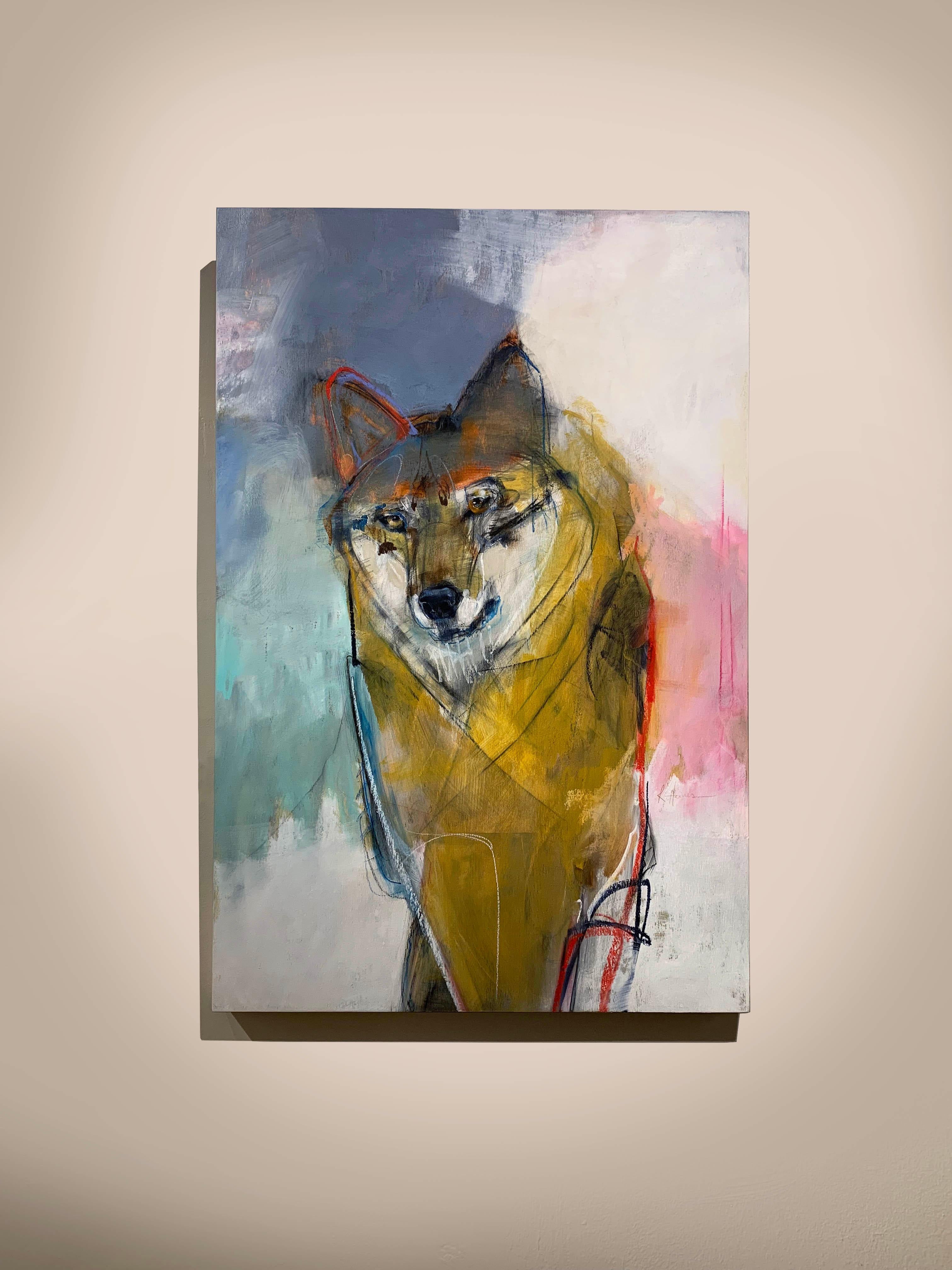 Tread Lightly - Beige Animal Painting by Rebecca Haines