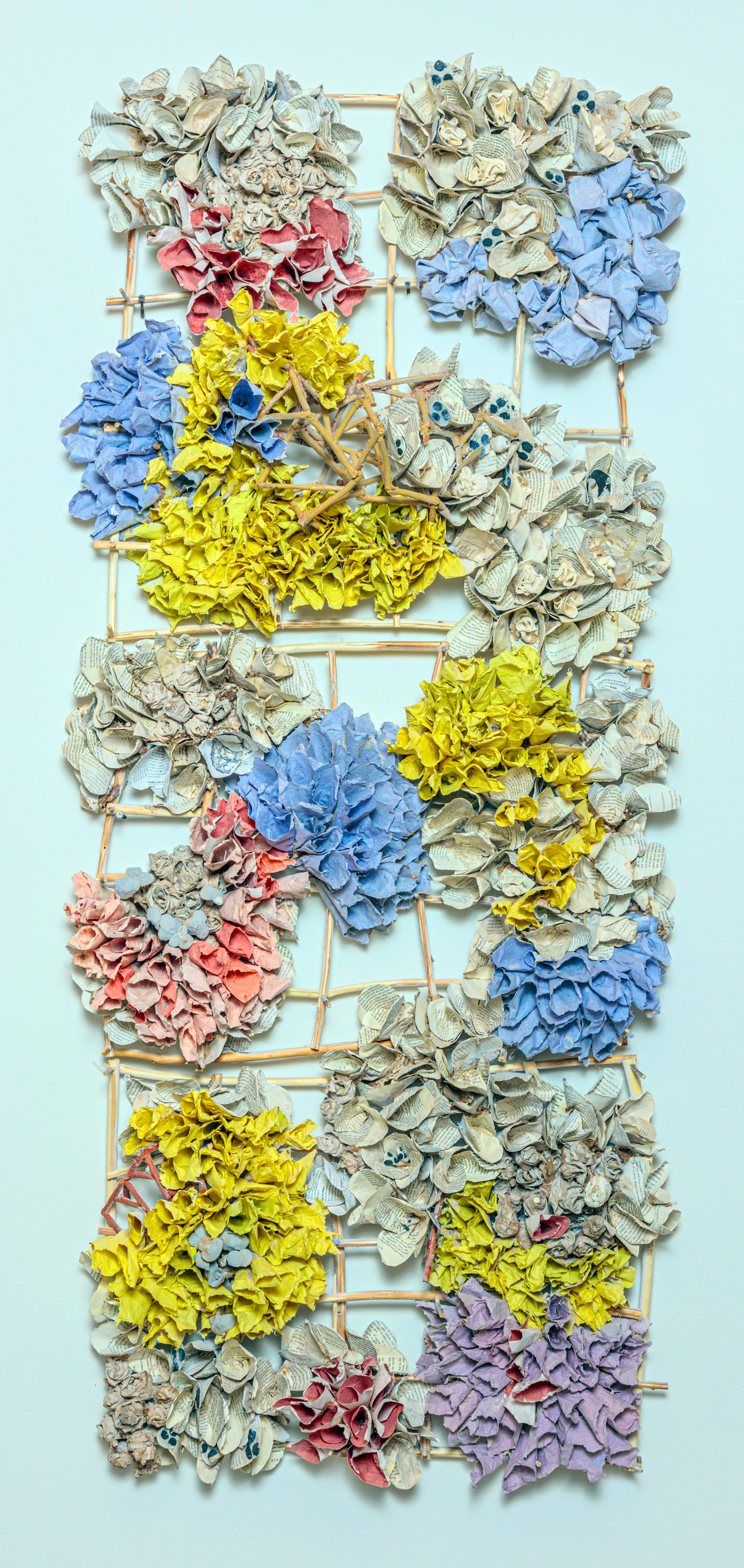 Rebecca Hutchinson Abstract Sculpture - "Yellow Lattice", Contemporary Mixed Media Wall Sculpture with Hand Made Paper