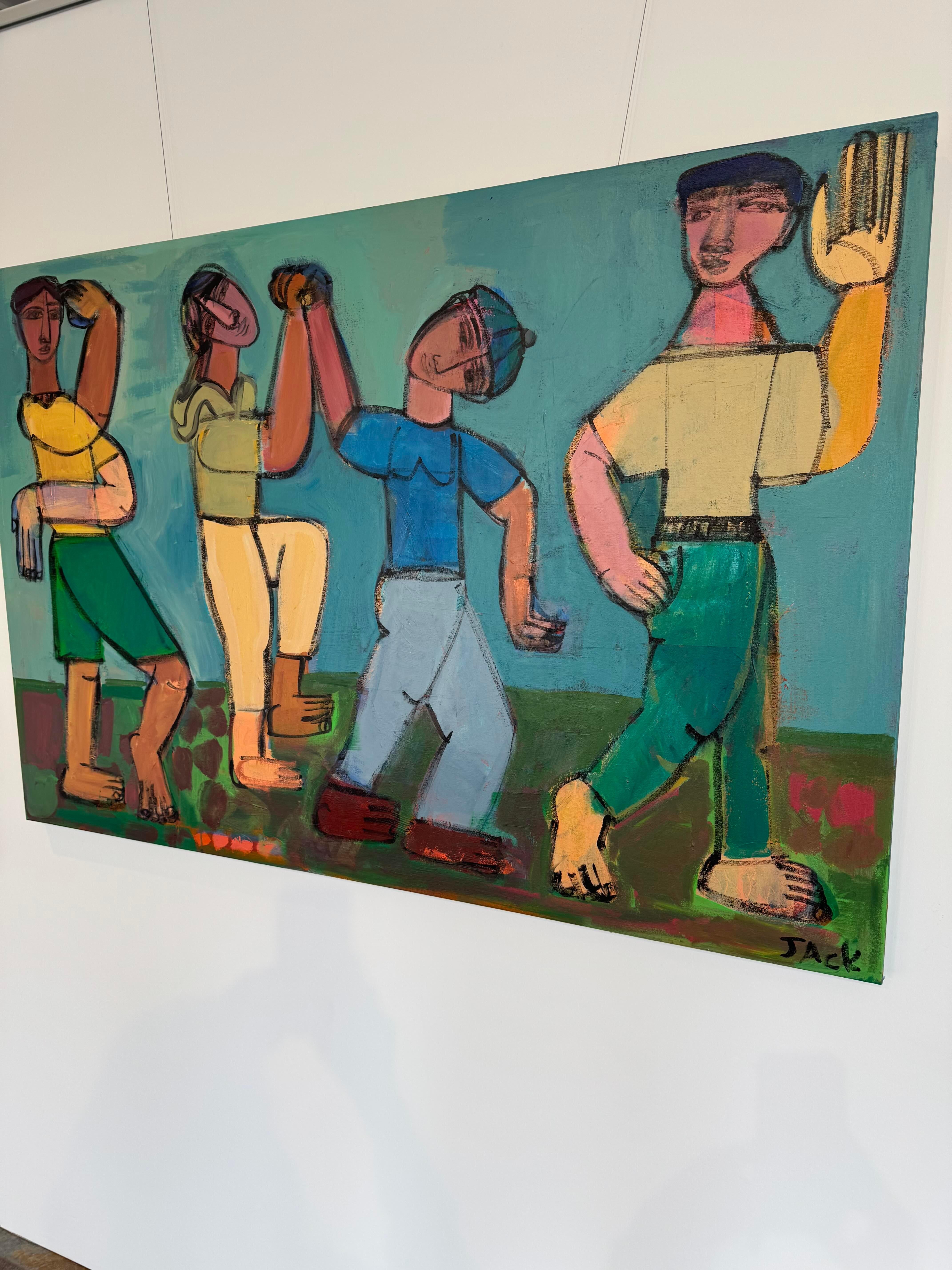 4 Figuras abstractas, acrílico sobre lienzo, Boogie Wonderland por Rebecca Jack en venta 1