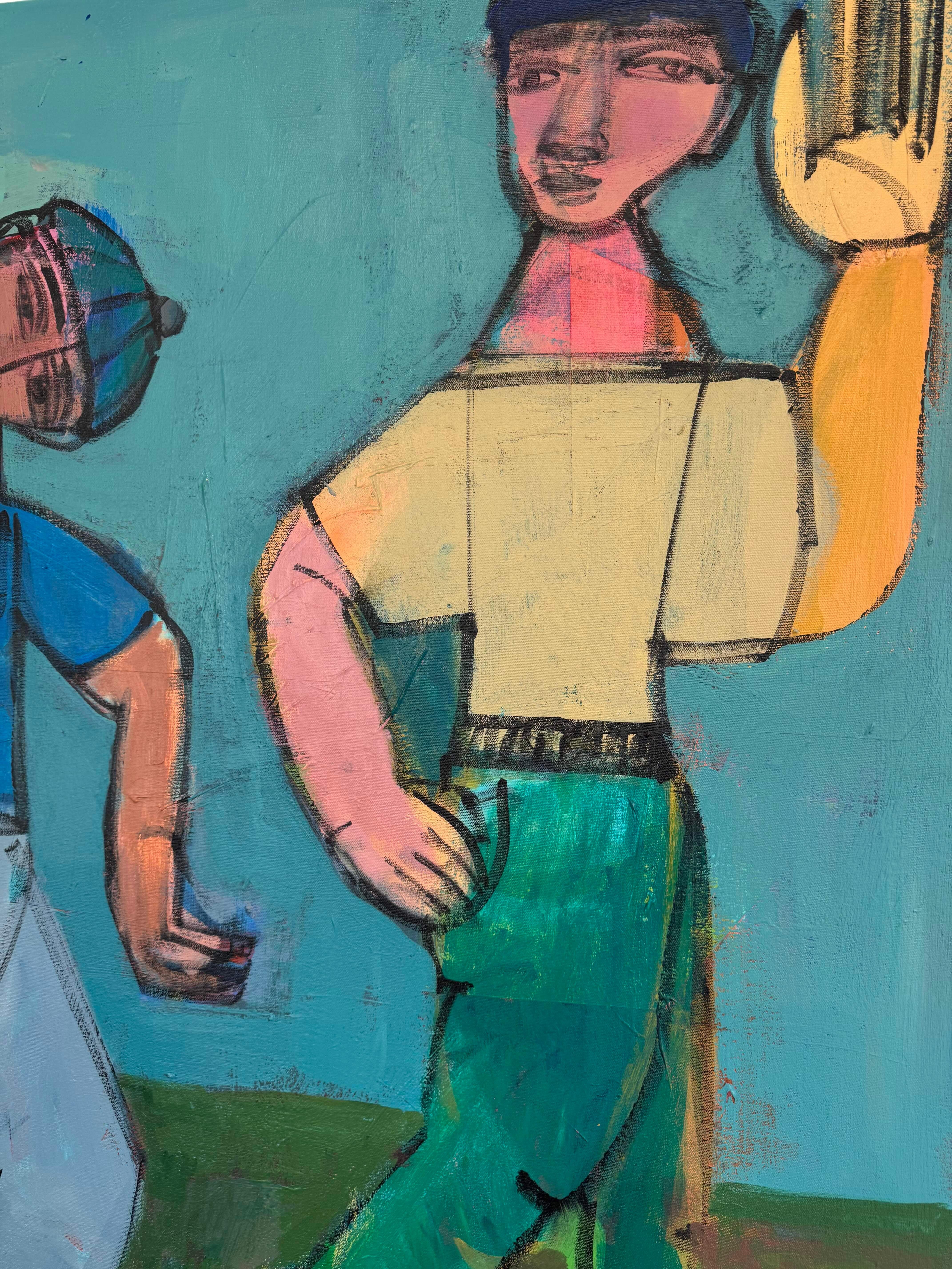 4 Figuras abstractas, acrílico sobre lienzo, Boogie Wonderland por Rebecca Jack en venta 2