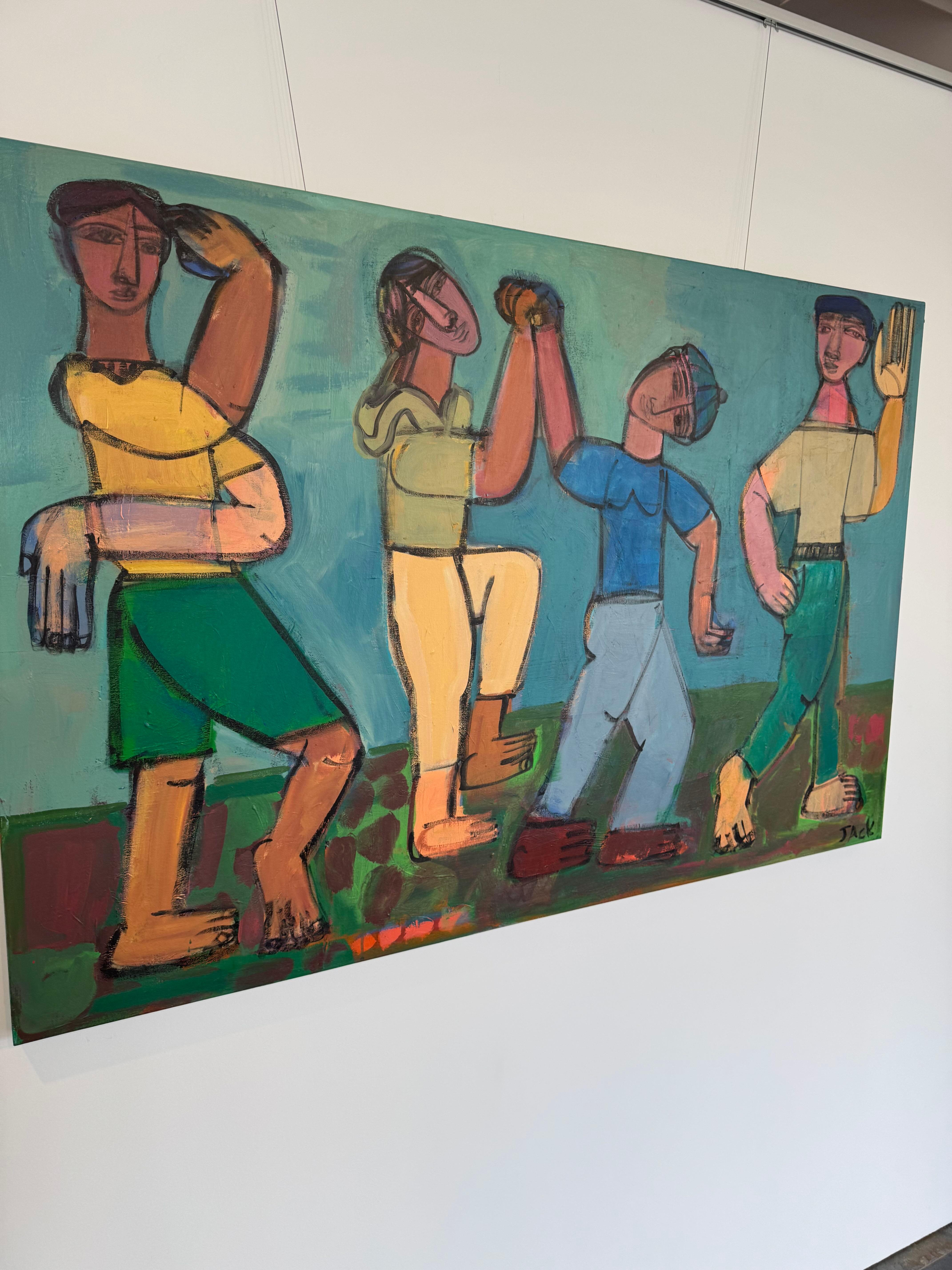 4 Figuras abstractas, acrílico sobre lienzo, Boogie Wonderland por Rebecca Jack en venta 5