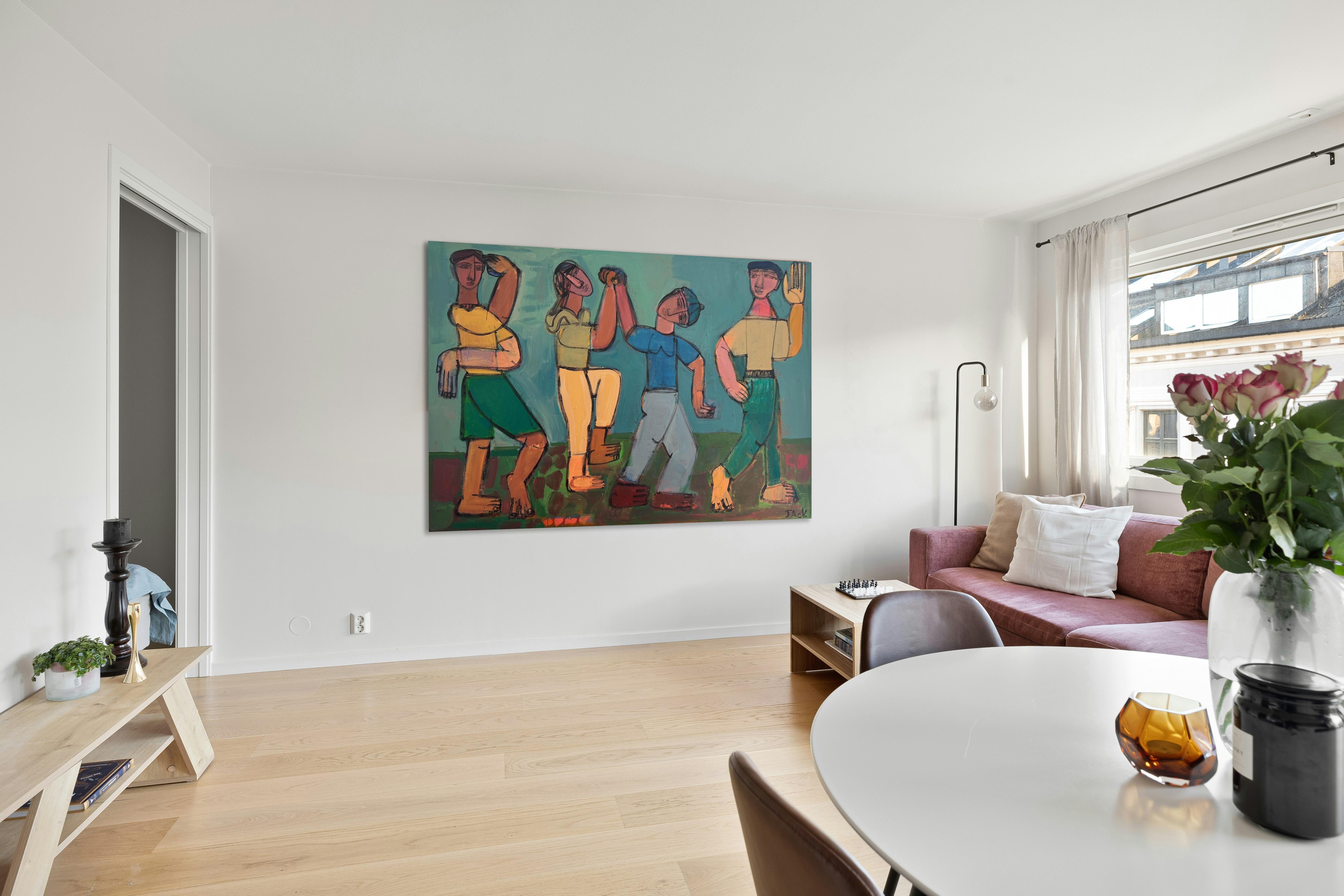4 Figuras abstractas, acrílico sobre lienzo, Boogie Wonderland por Rebecca Jack en venta 8
