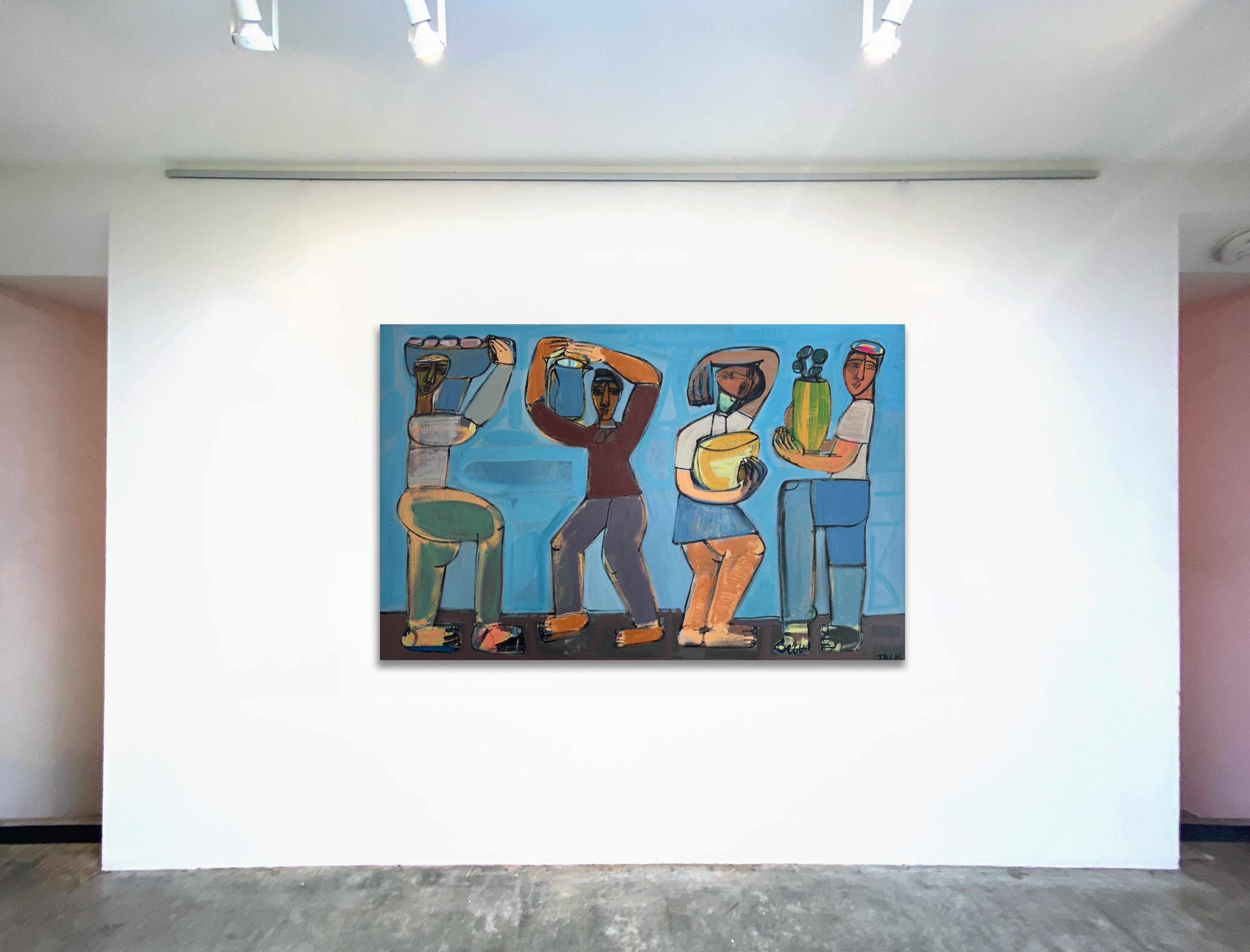 4 figures abstraites, acrylique sur toile The Magic Makers de Rebecca Jack en vente 1