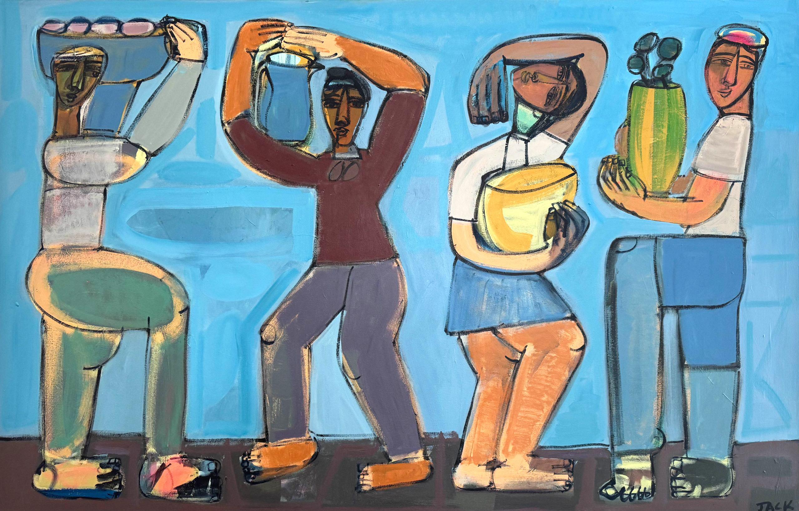 Rebecca Jack
"The Magic Makers"
Acrylic on Canvas
45 x 70 in.  
__________________________

Rebecca Jack, an intuitive painter, creates vibrant, figurative works that highlight the beauty of imperfection through visible layering, expressive brush