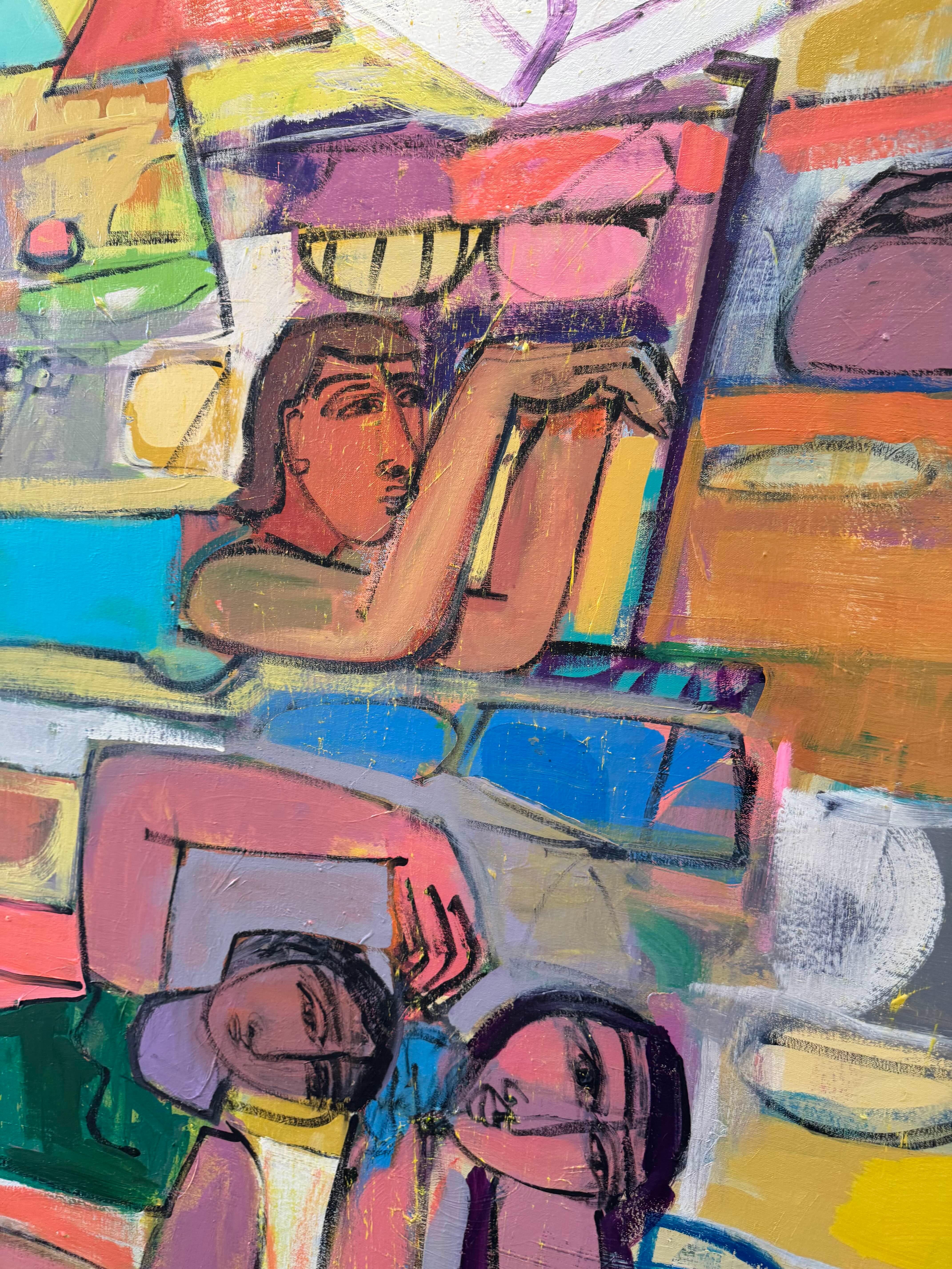 5 Figuras abstractas, acrílico sobre lienzo, Ola de calor por Rebecca Jack en venta 1