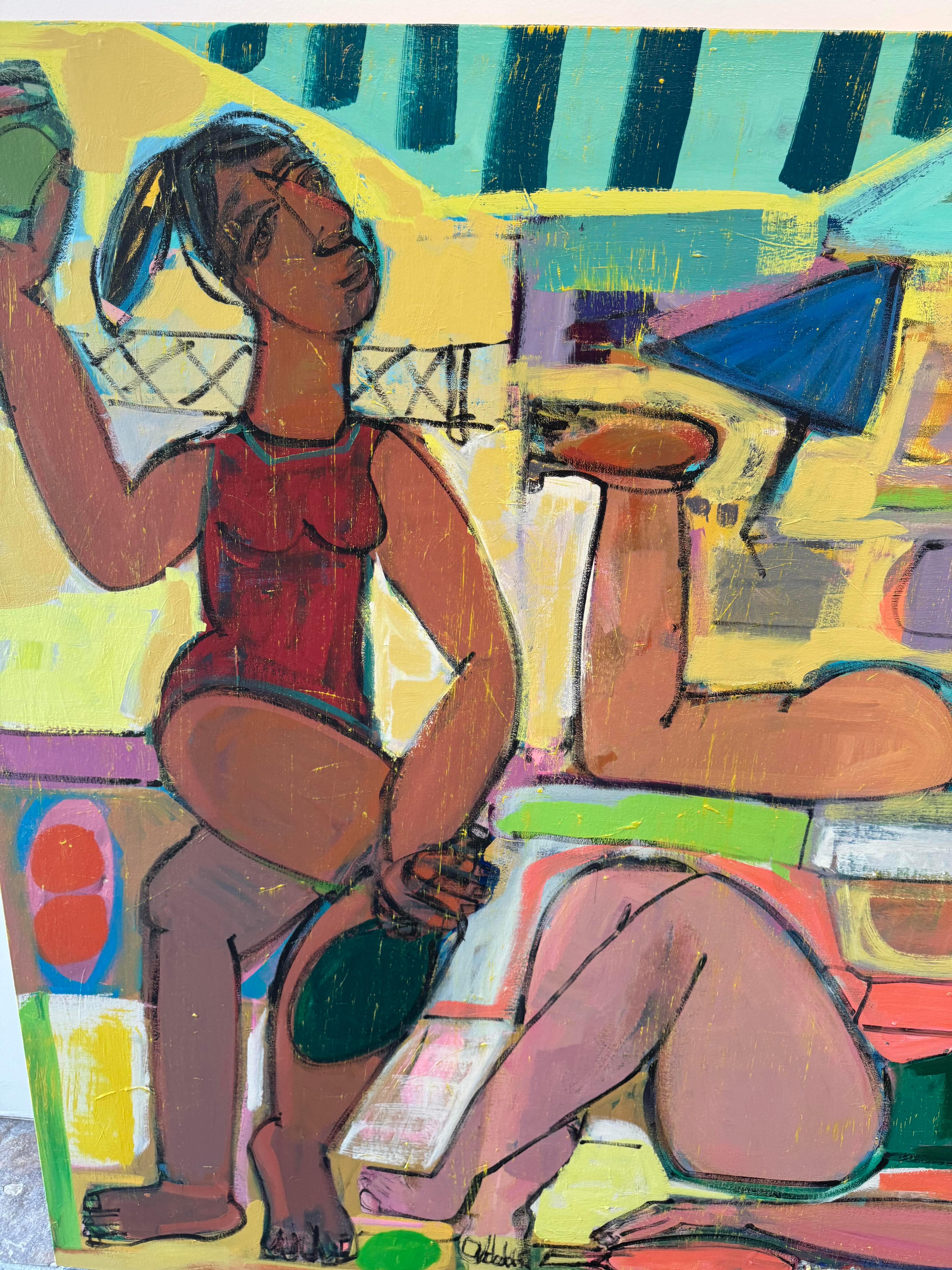 5 Figuras abstractas, acrílico sobre lienzo, Ola de calor por Rebecca Jack en venta 4