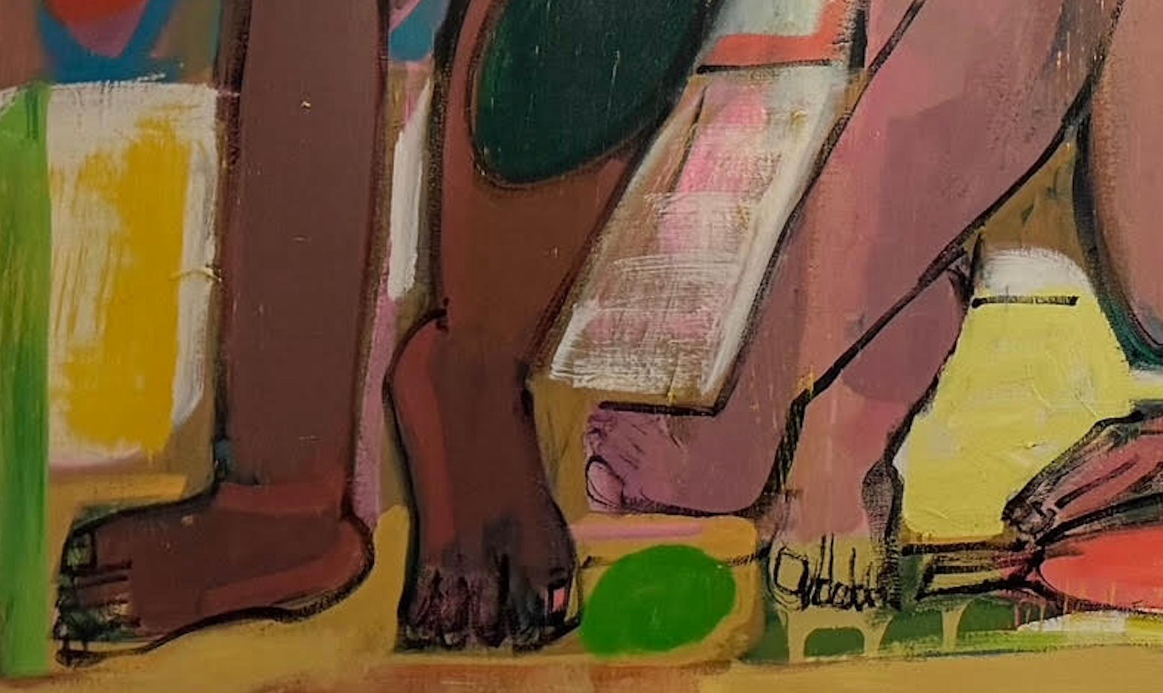 5 Figuras abstractas, acrílico sobre lienzo, Ola de calor por Rebecca Jack en venta 6