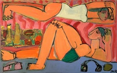 Abstracted Figures, Acrylic on Canvas, Day At The Beach by Rebecca Jack