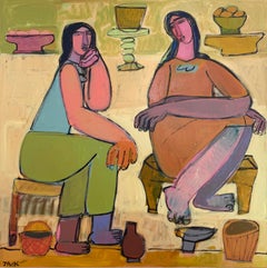 Abstracted Figures, Acrylic on Canvas, Women in Conversation by Rebecca Jack