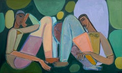 Figures abstraites, femmes assises, gestuelles, Time Machine de Rebecca Jack