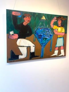 Abstracted Western Figures, Acrylic on Canvas, Poker Face by Rebecca Jack