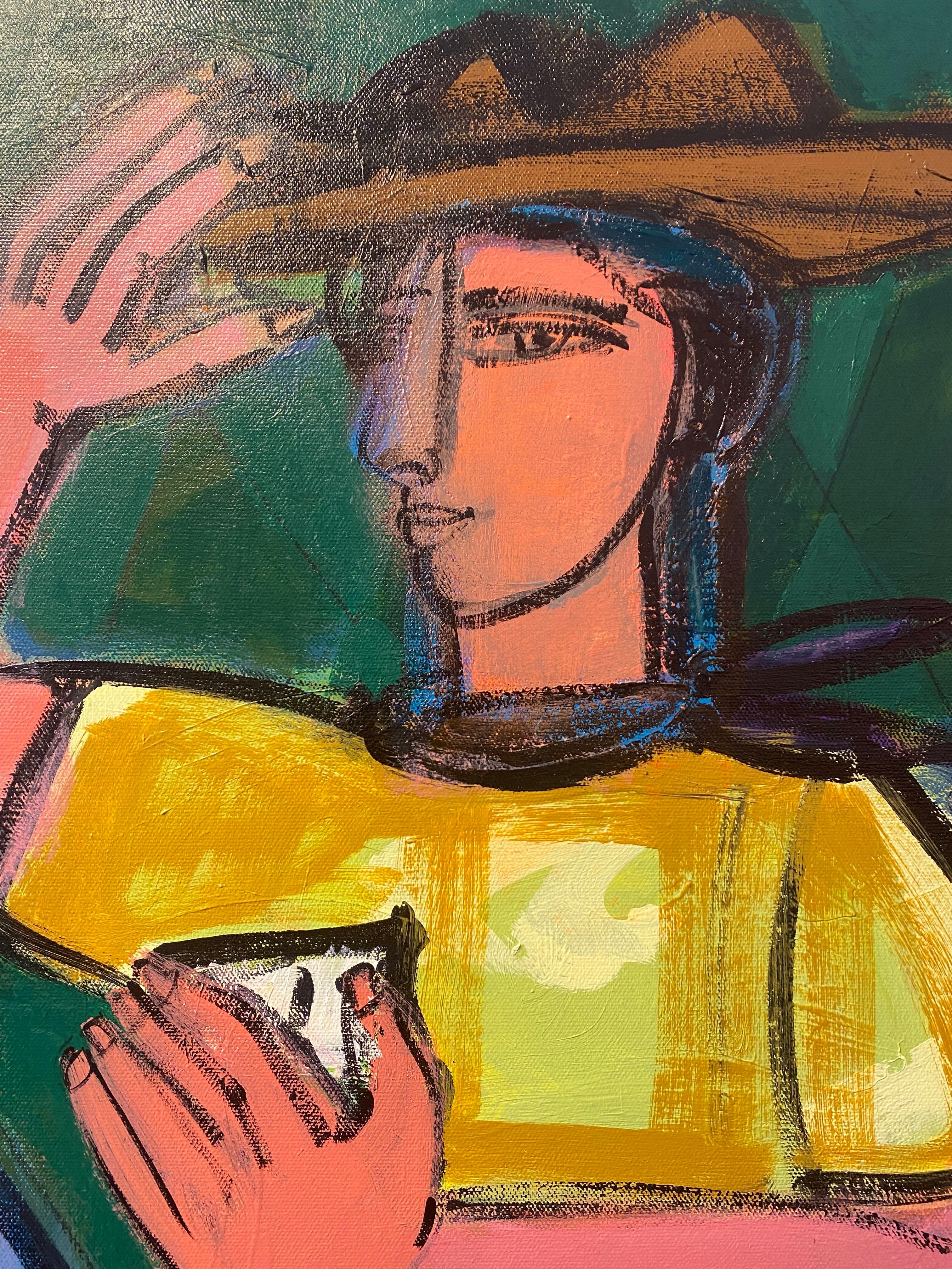Figuras abstractas del Oeste, acrílico sobre lienzo, Cara de póquer por Rebecca Jack en venta 5