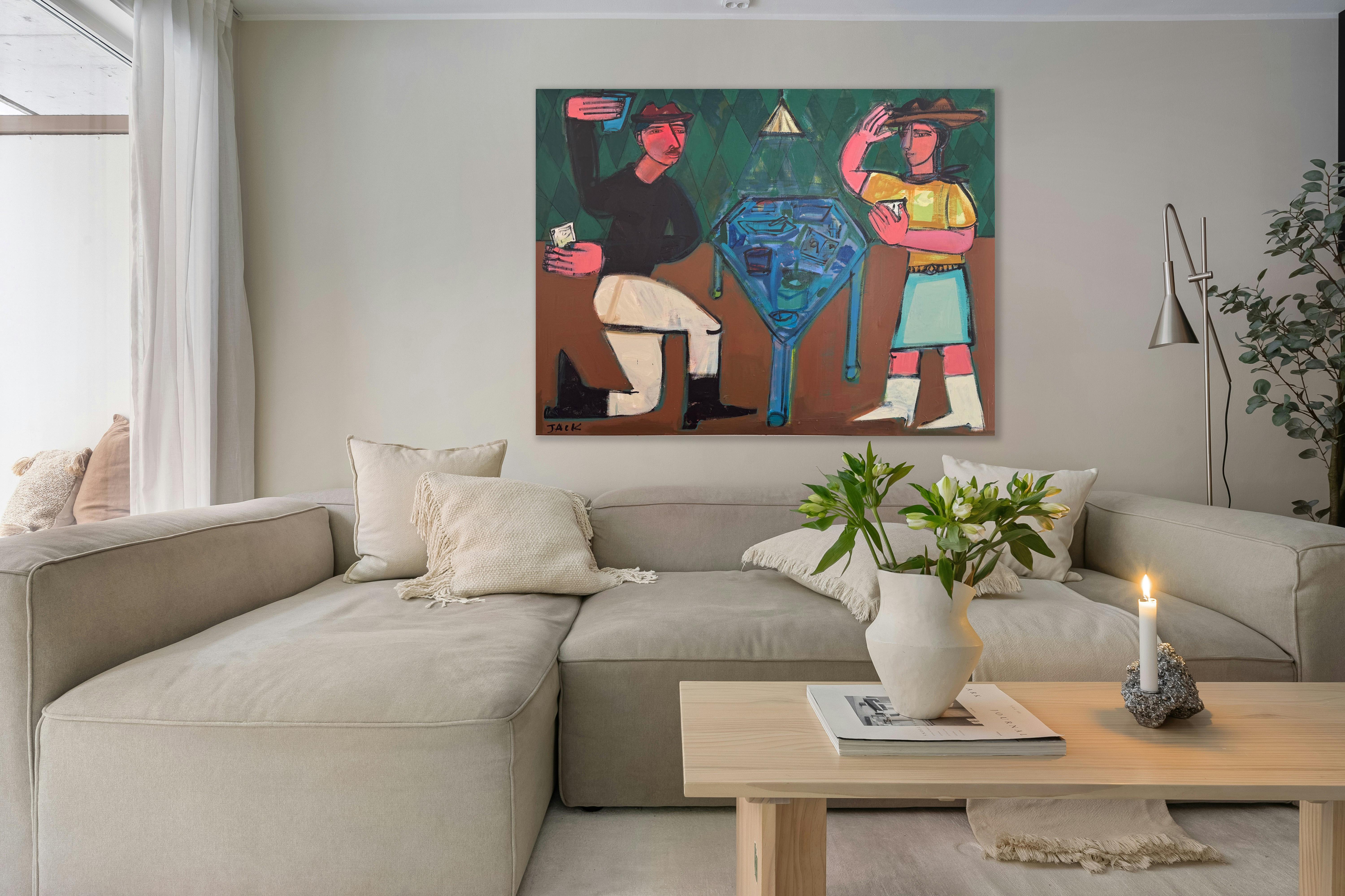 Figuras abstractas del Oeste, acrílico sobre lienzo, Cara de póquer por Rebecca Jack en venta 8