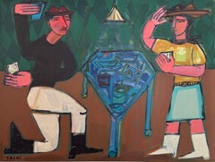 Abstracted Western Figures, Acrylic on Canvas, Poker Face by Rebecca Jack