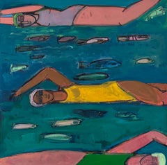 Swimming Figures with Fish, Acrylic and Oil, Deep Sea 2 by Rebecca Jack