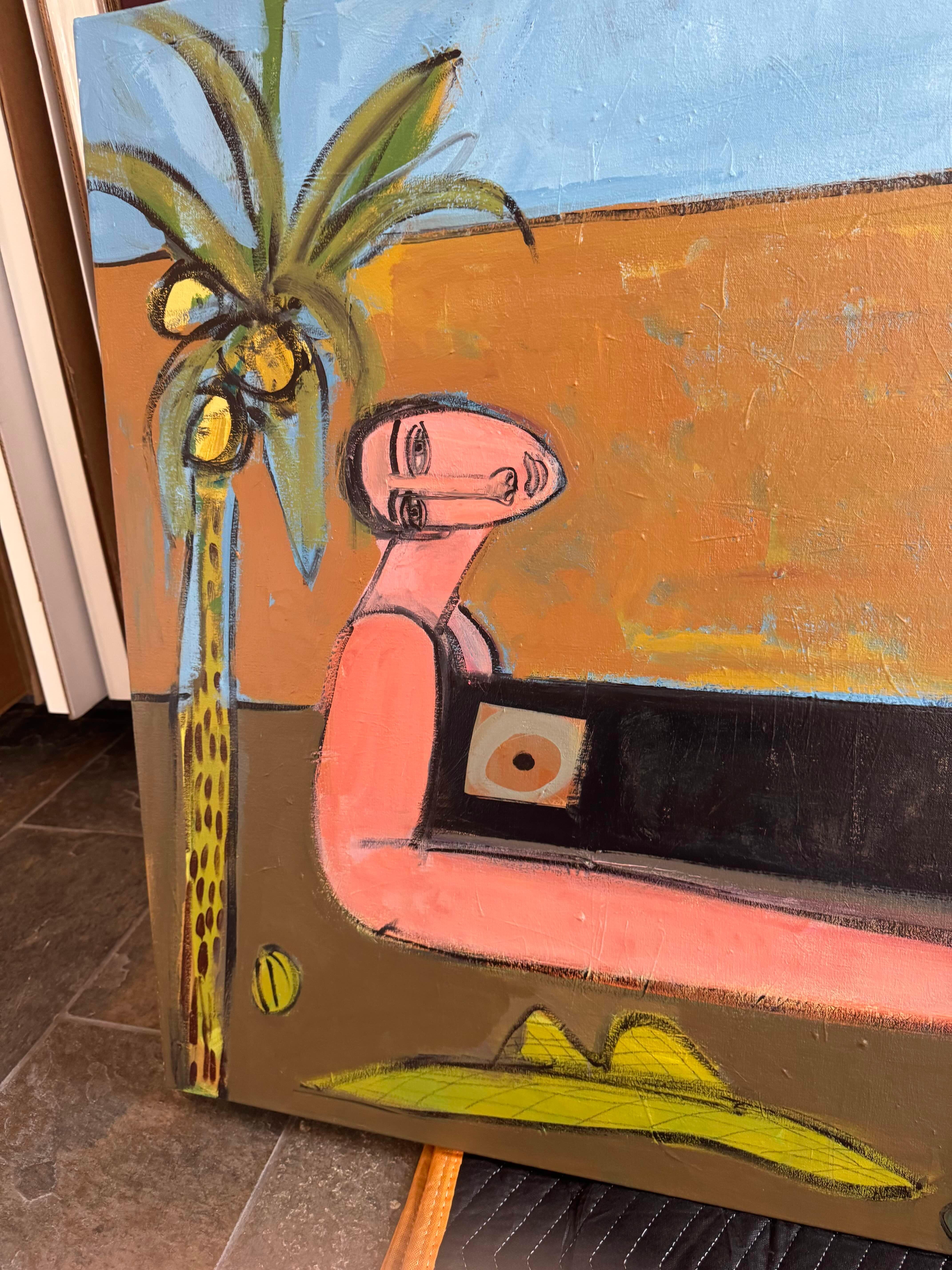 Woman Abstracted Figure, Palm, Acrylic on Canvas, Desert Oasis by Rebecca Jack For Sale 9