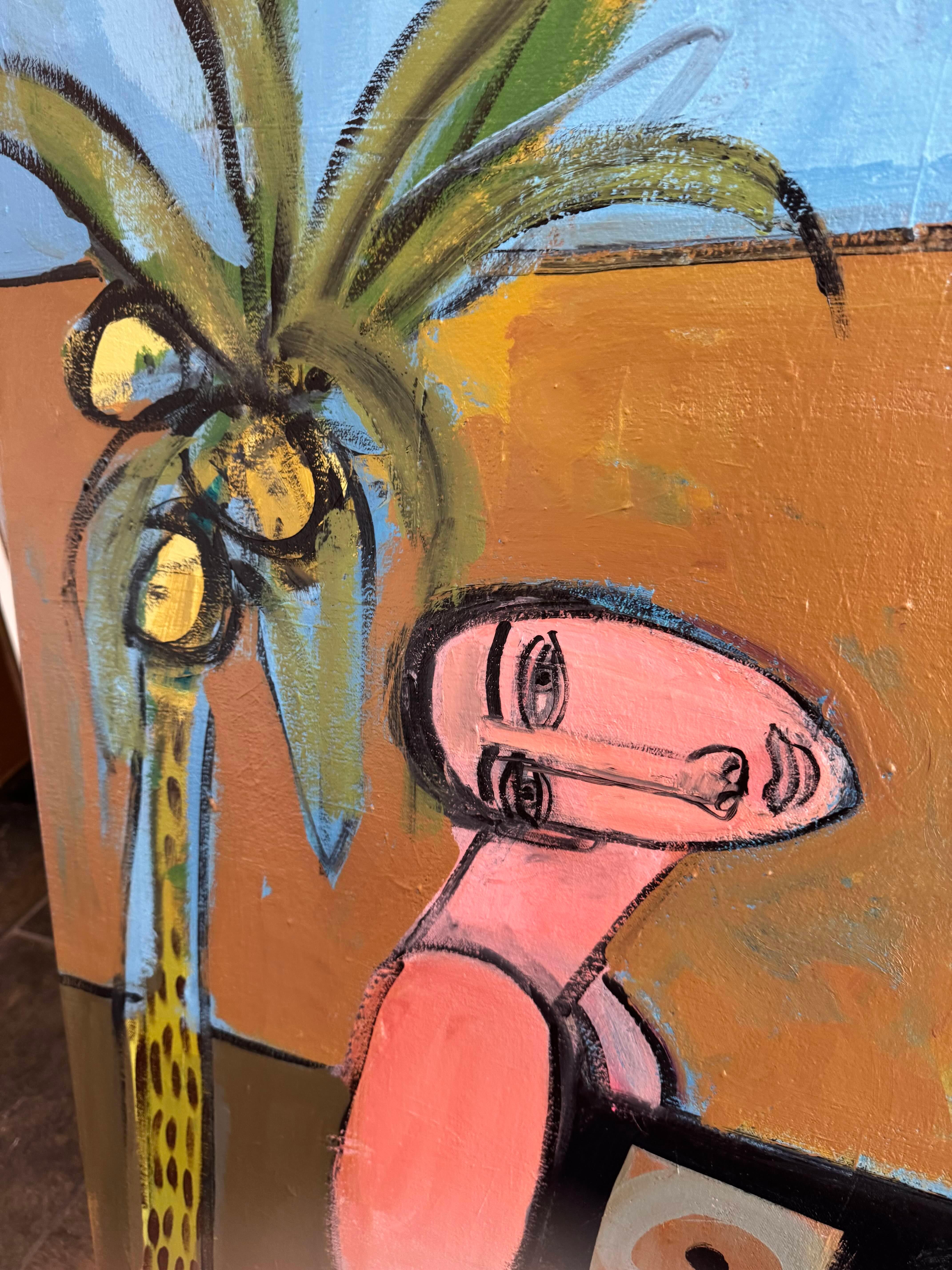 Woman Abstracted Figure, Palm, Acrylic on Canvas, Desert Oasis by Rebecca Jack For Sale 10