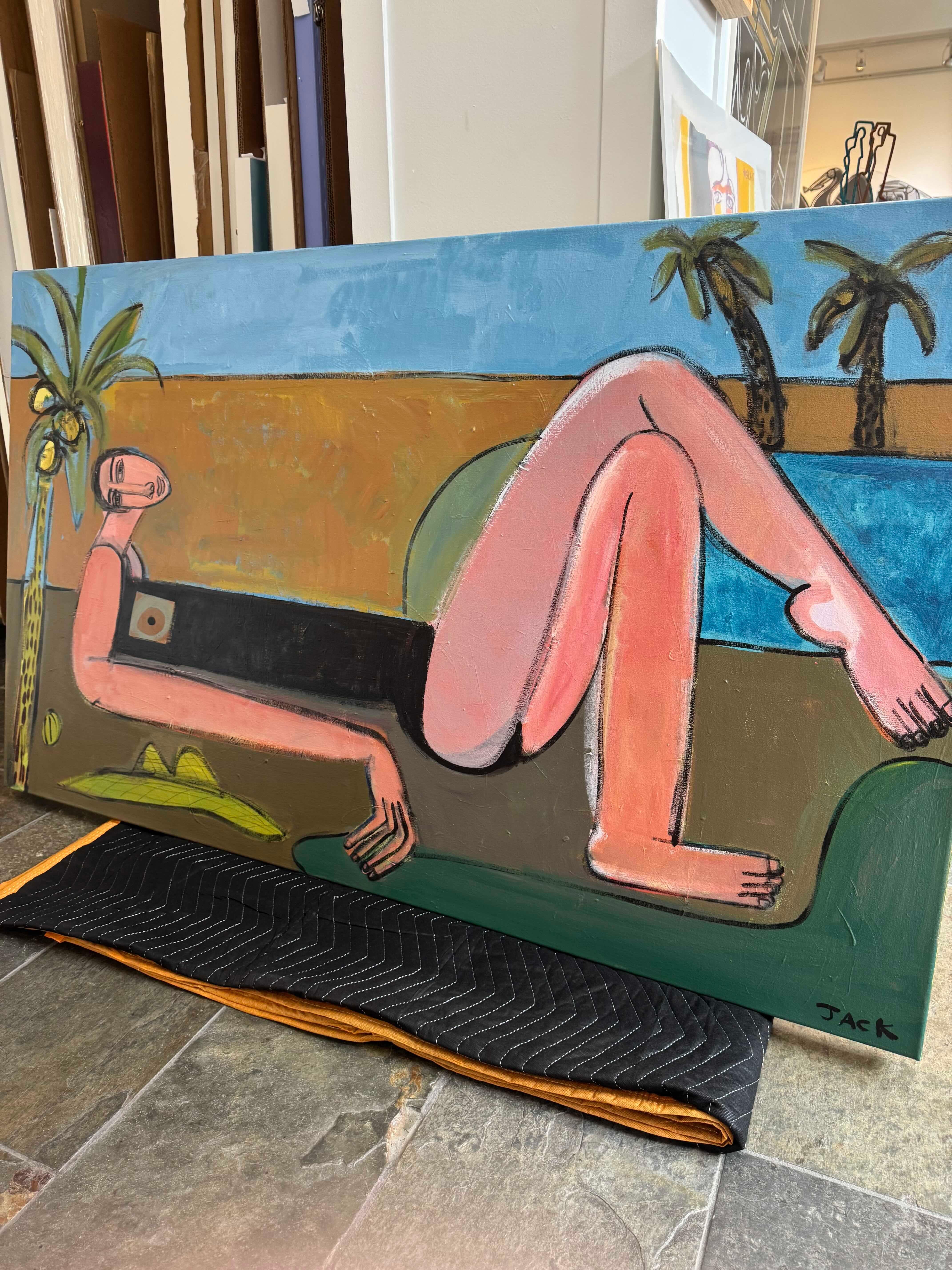 Woman Abstracted Figure, Palm, Acrylic on Canvas, Desert Oasis by Rebecca Jack For Sale 11