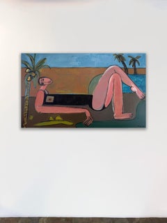 Woman Abstracted Figure, Palm, Acrylic on Canvas, Desert Oasis by Rebecca Jack