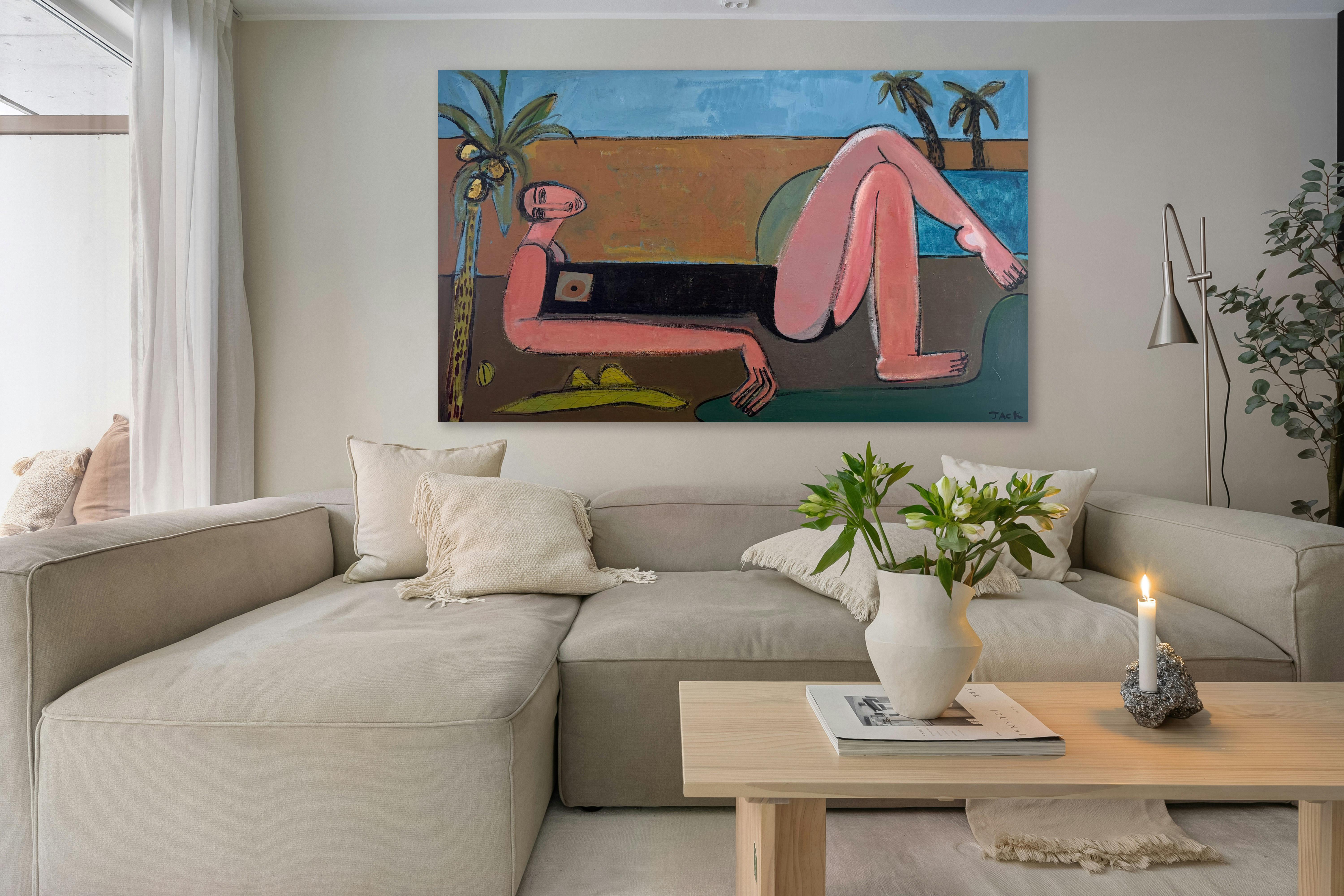 Woman Abstracted Figure, Palm, Acrylic on Canvas, Desert Oasis by Rebecca Jack For Sale 3