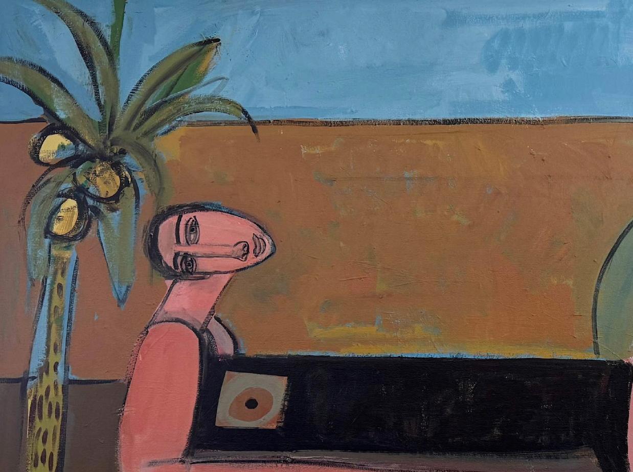 Woman Abstracted Figure, Palm, Acrylic on Canvas, Desert Oasis by Rebecca Jack For Sale 4