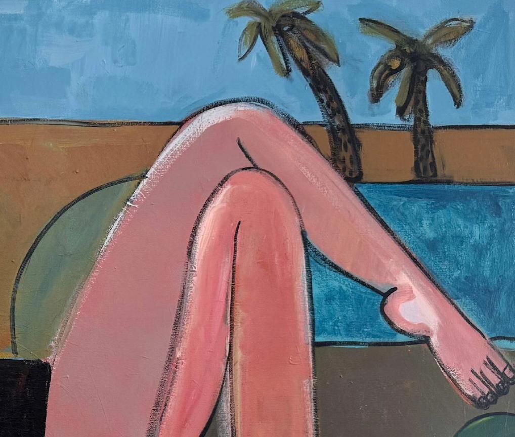 Woman Abstracted Figure, Palm, Acrylic on Canvas, Desert Oasis by Rebecca Jack For Sale 7
