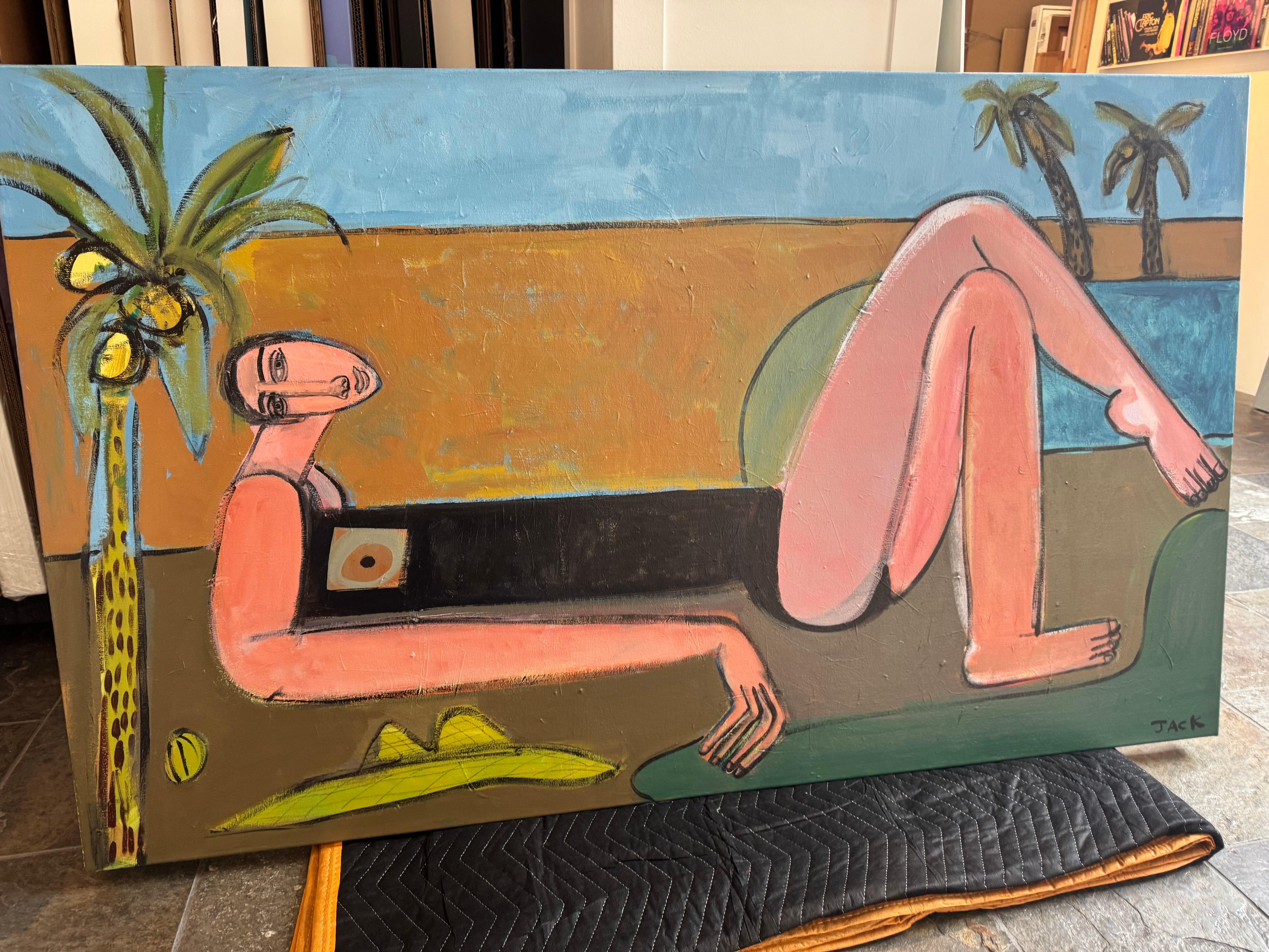 Woman Abstracted Figure, Palm, Acrylic on Canvas, Desert Oasis by Rebecca Jack For Sale 8